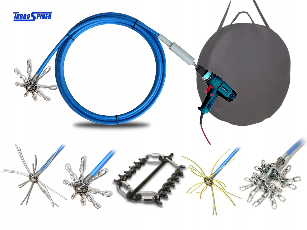 Lanca na čištění komína pro vrtačku Turbo-max 8 m 5 hlavic