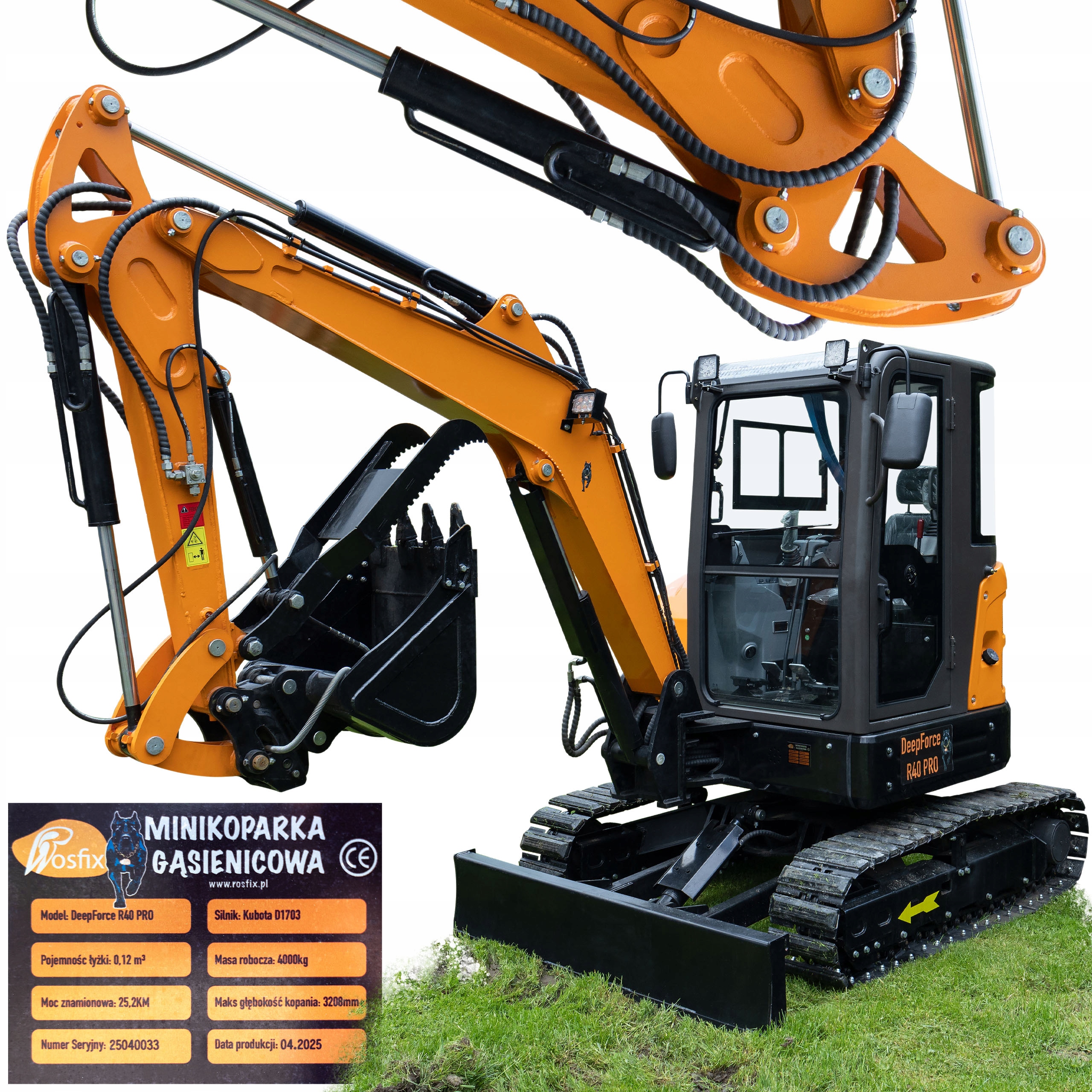 Мини гусеничный экскаватор кабина ROSFIX DEEPFORCE R40 KUBOTA 25KM 4000KG 4T