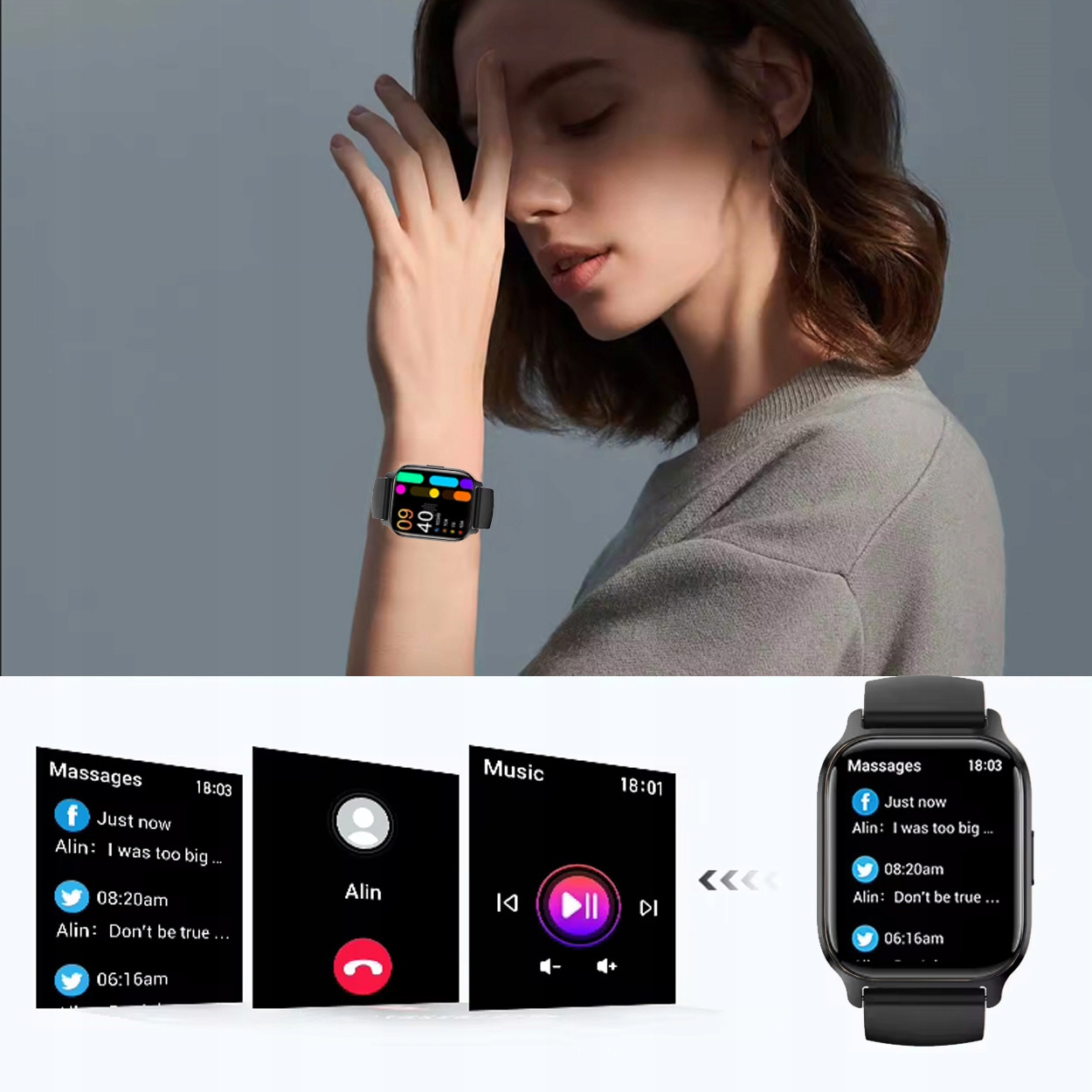 SMARTWATCH ZEGAREK POLSKIE MENU ROZMOWY SPORT SMART WATCH DAMSKI BLACK Waga 39 g