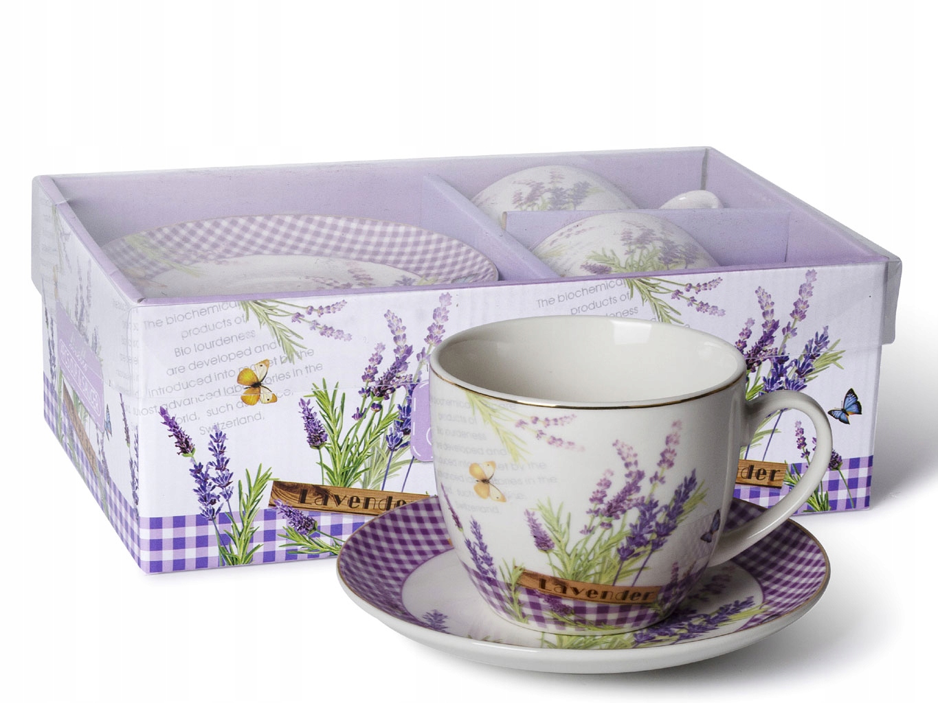 Zestaw prezentowy FILIŻANKA SPODEK w pudełku 4 el LAWENDA SIA Marka inna