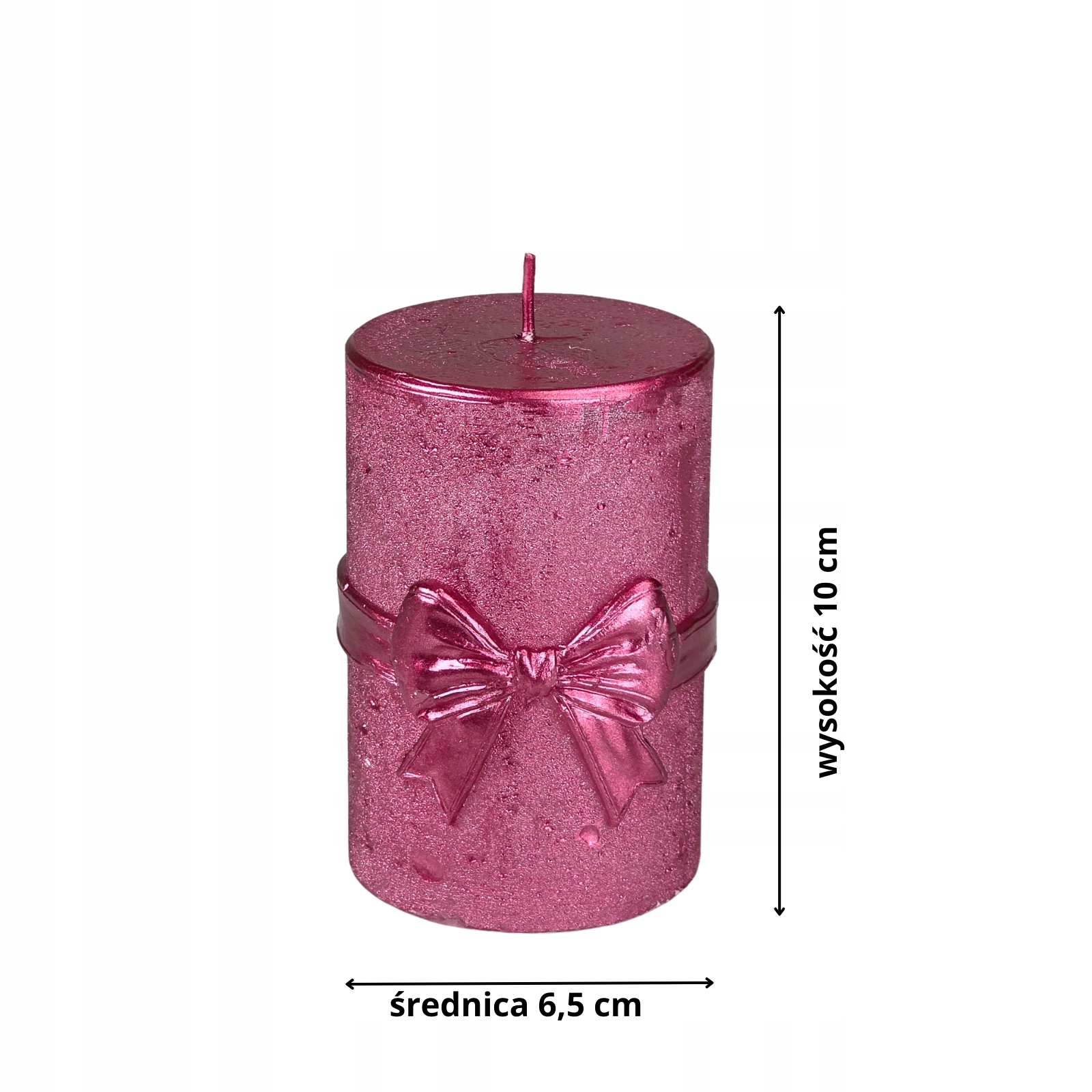 Świeca ozdobna walec z kokardą–różowa/bezzapachowa ,10 cm,Ø 6,5cm, 310g