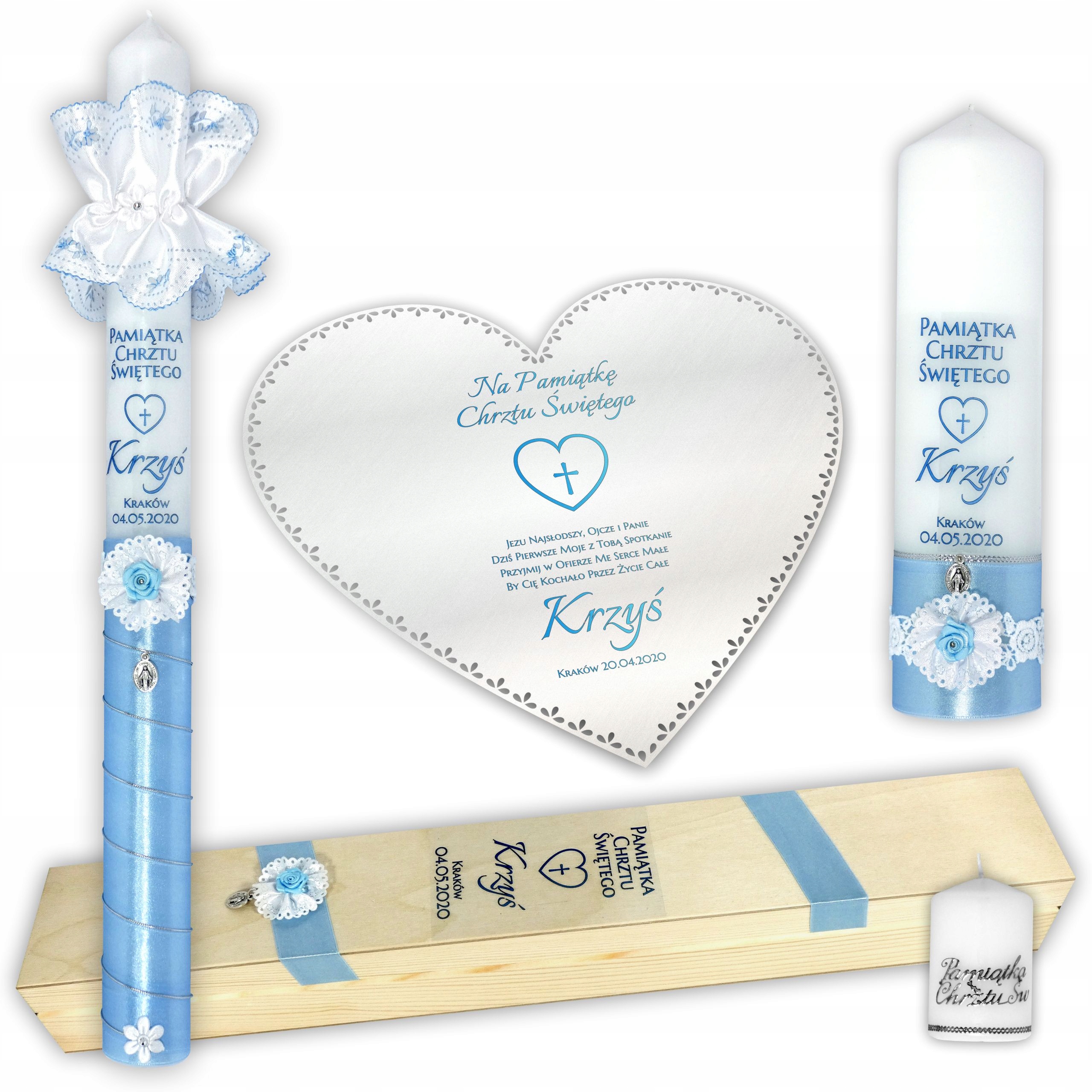 ŚWIECA I SZATKA NA CHRZEST STOŁOWA PUDEŁKO+PREZENT Okazje chrzest