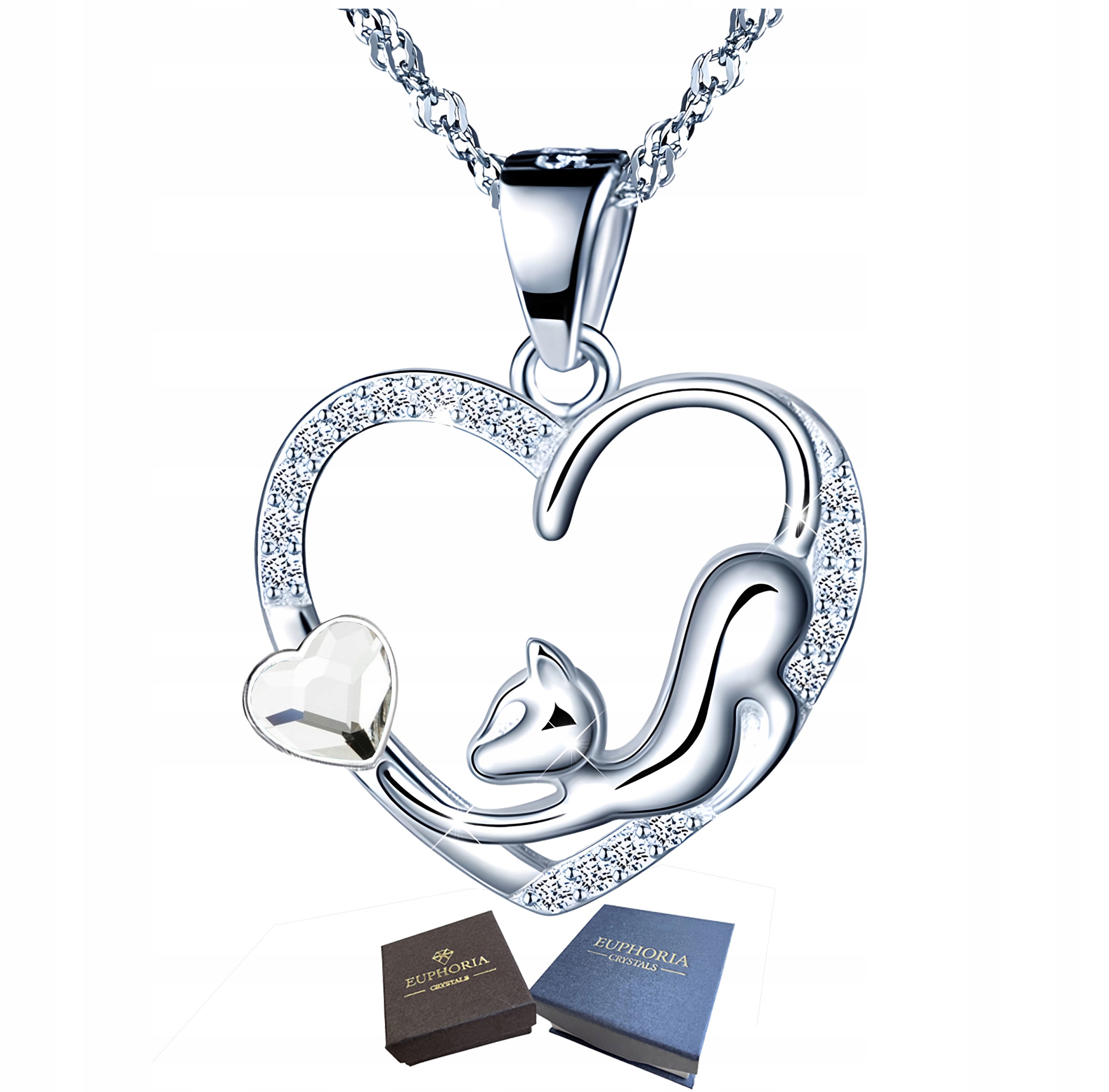 Stříbrný náhrdelník 925 Srdce s kočkou jako Dárek Módní šperky pro maminku