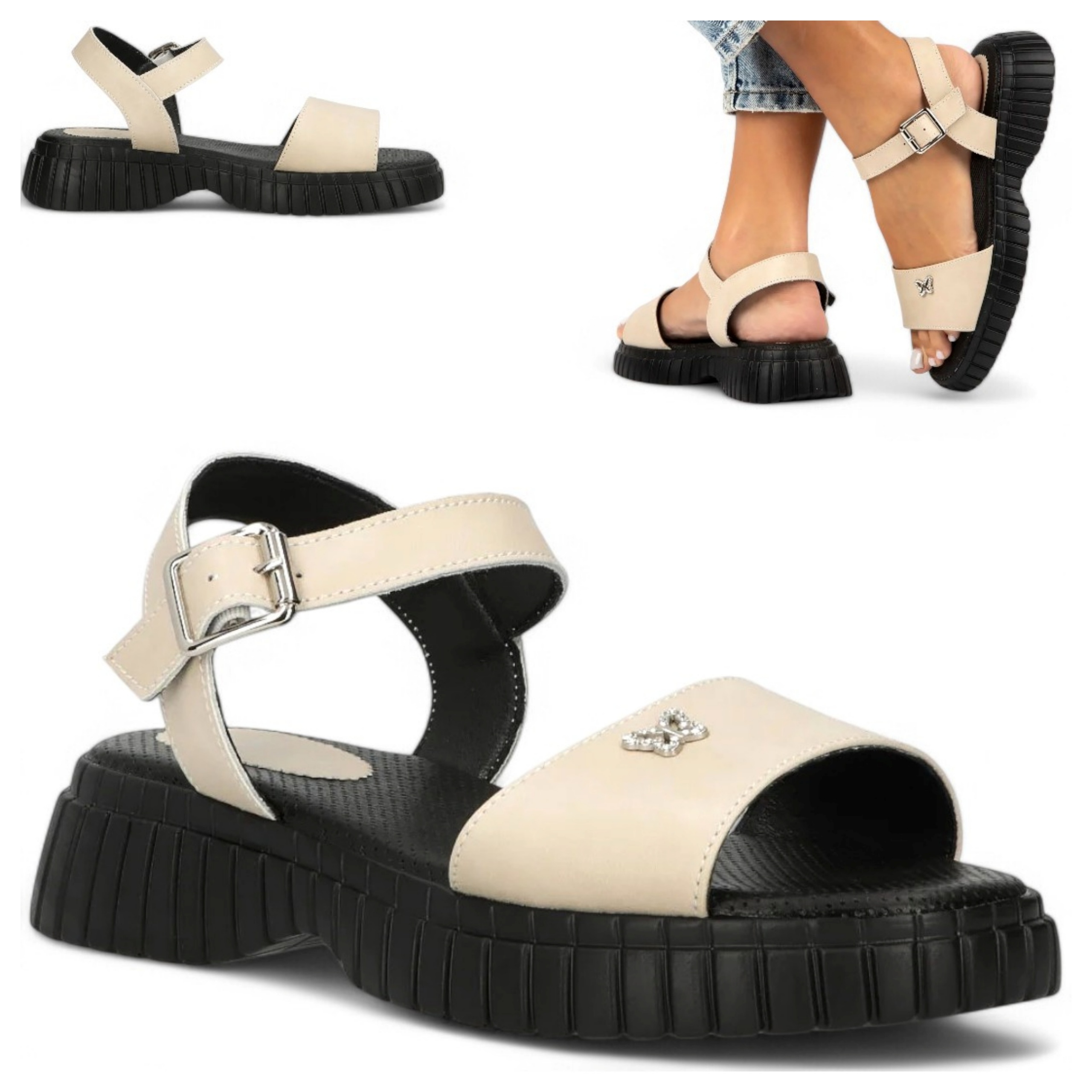 Dámské kožené sandály 41 Filippo na platformě Elegantní, pohodlné, béžové