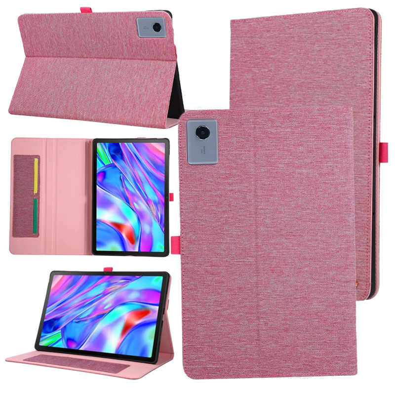 Etui Na Lenovo Idea Tab Plus 12.1 Z Teksturą Materiału, Funkcją Stand I Uchwytem Na Karty (różowe)