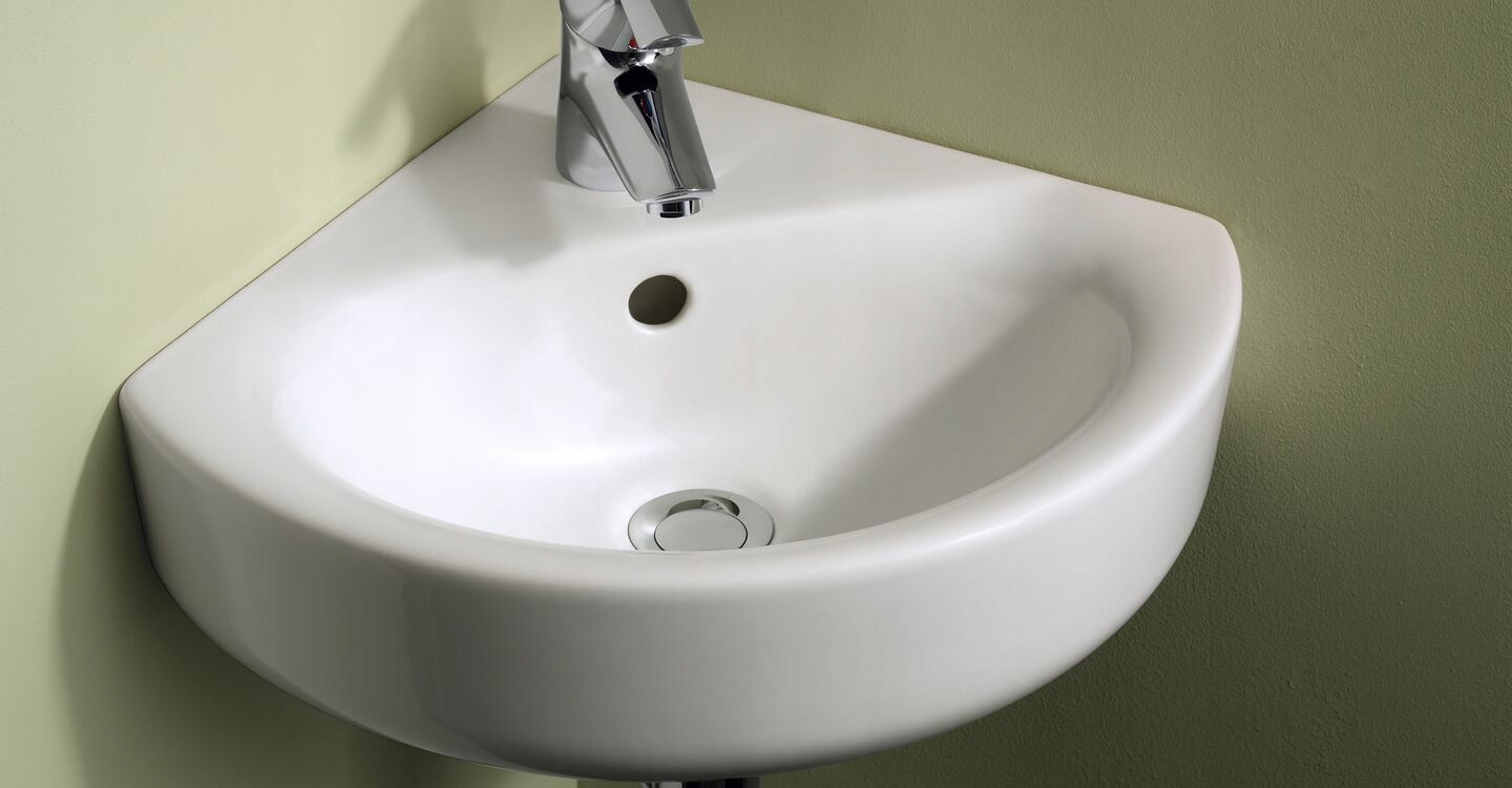 WŁOSKA umywalka ścienna 48x44 NAROŻNA + bateria Linia SANIS