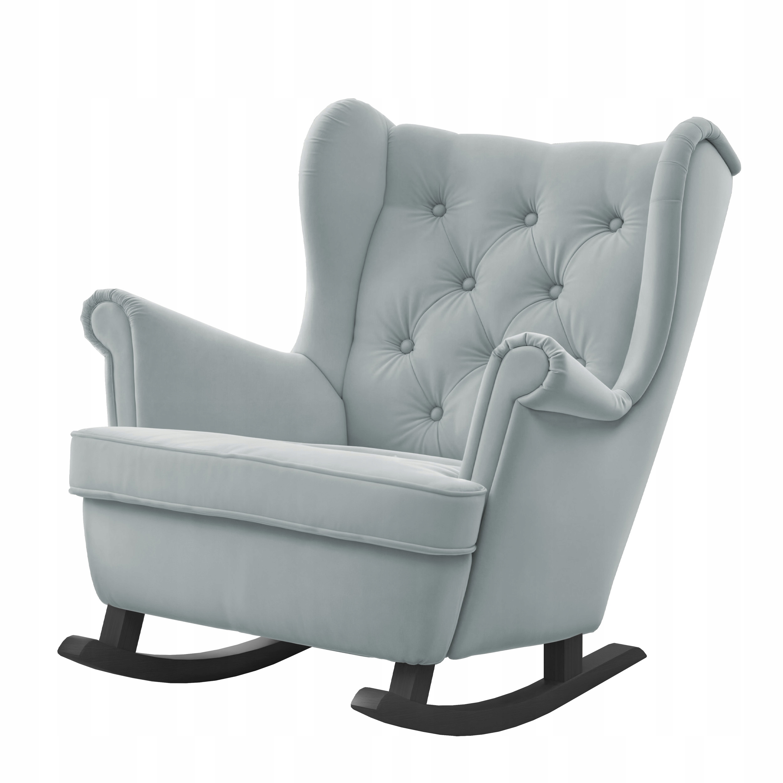 Čalouněné houpací křeslo Scandi baby blue na černých kolečkách