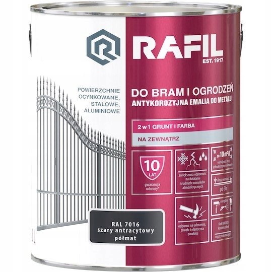 

Rafil 3L Bram Ogrodzeń Szary RAL7016 Półmat farba