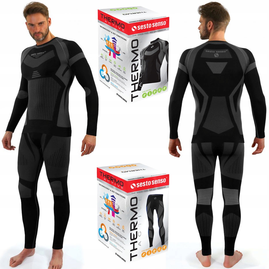 Termoaktywna męska bielizna komplet sportowy do zimowych sportów Szara XXL