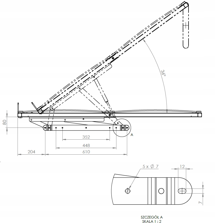 PODNOSZONY STELAŻ RAMA DO ŁÓŻKA 140X200 BOCZNY Liczba listew 36