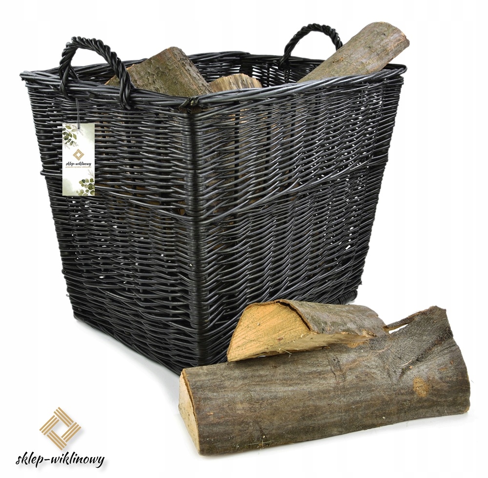 Koš na dřevo do krbu černý lakovaný Velký zásobník na palivo 50 cm