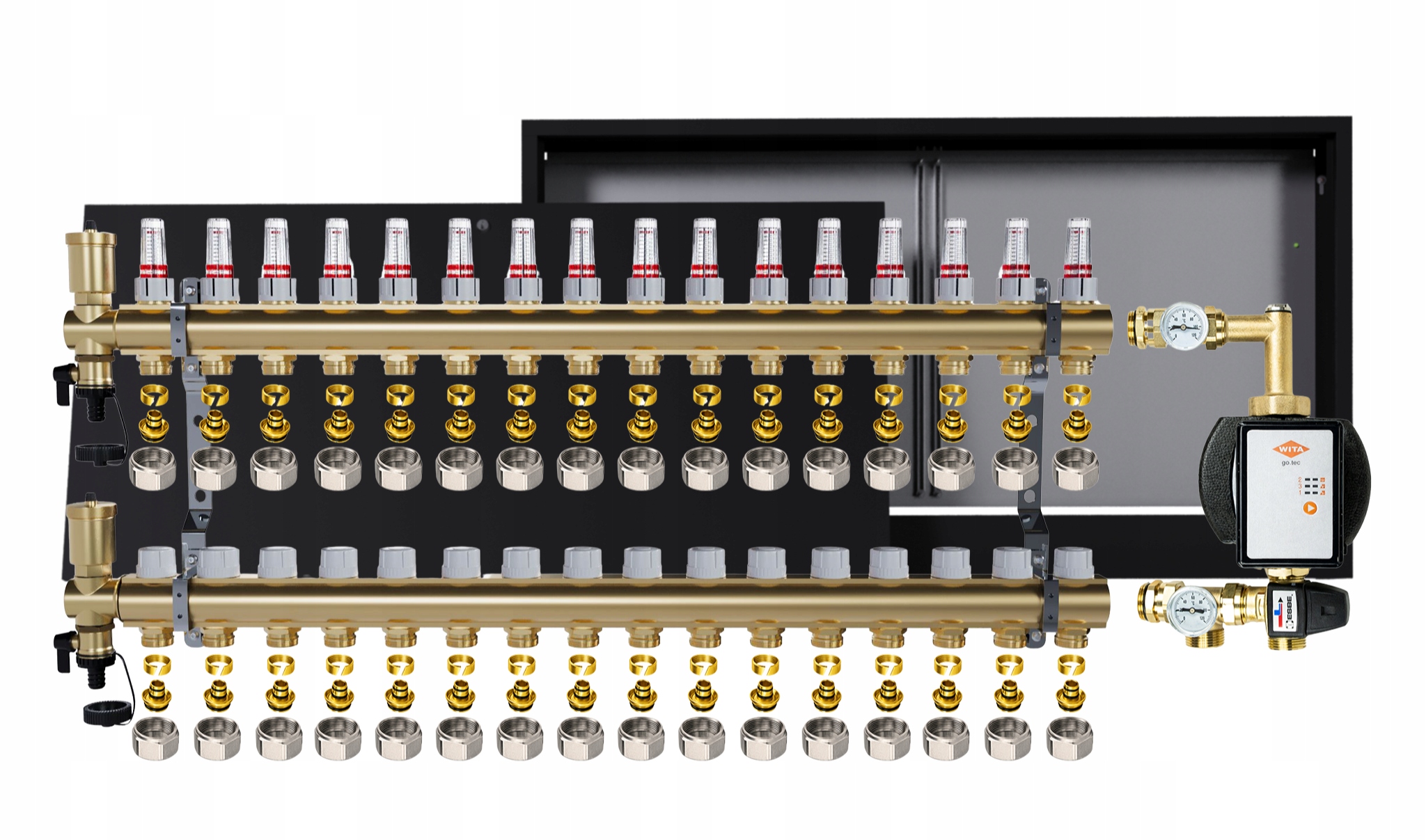 Rozdělovač pro podlahu 16 okruhů Nástěnná skříňka Čerpadlo Wita Pex