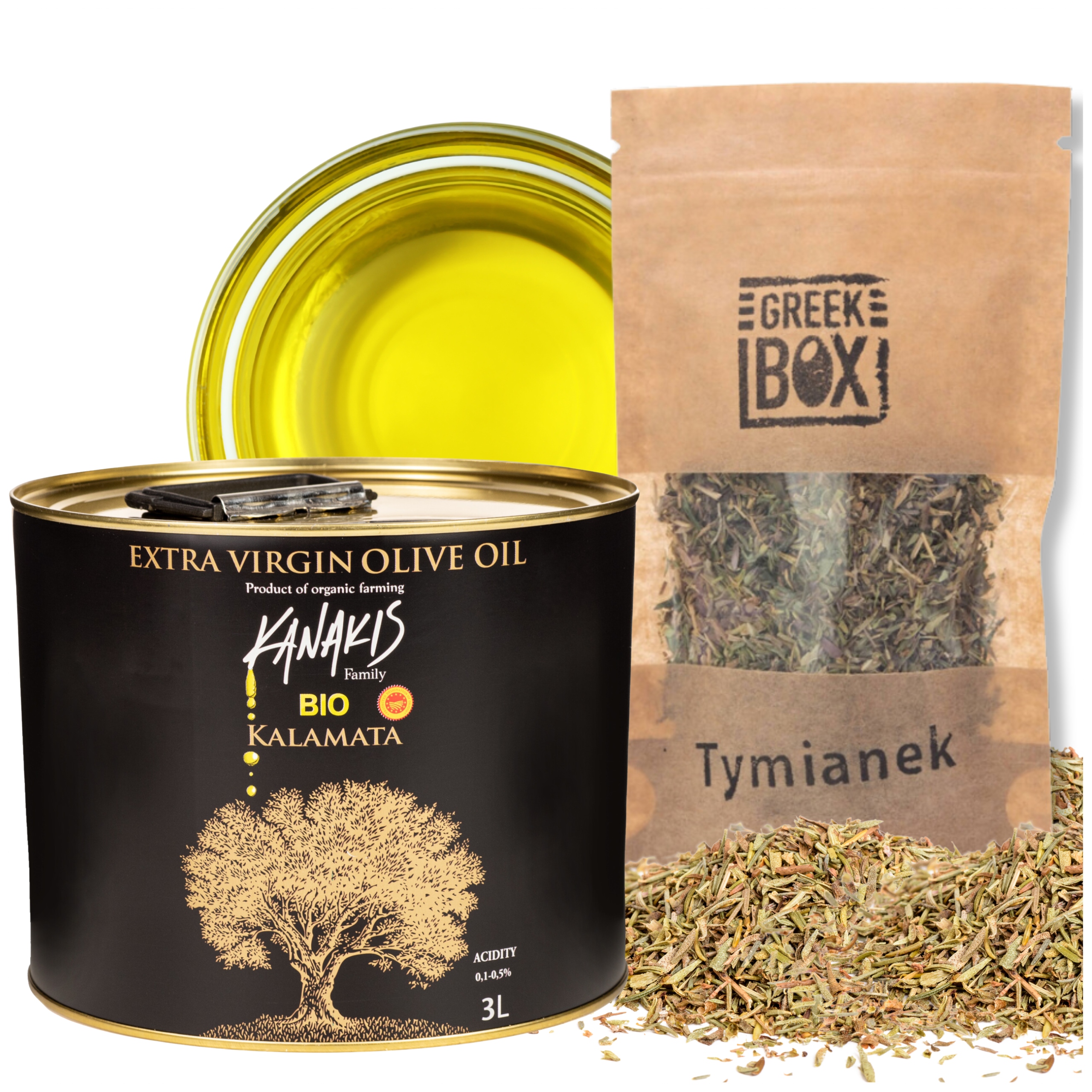 Levně Extra panenský olivový olej Řecký 3 l Bio Tymián Sušený na Slunci 10 g