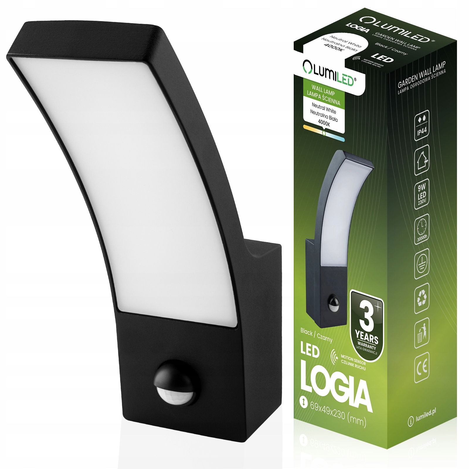 Venkovní nástěnné svítidlo Lumiled bílé, černé, integrovaný Led zdroj 10 W