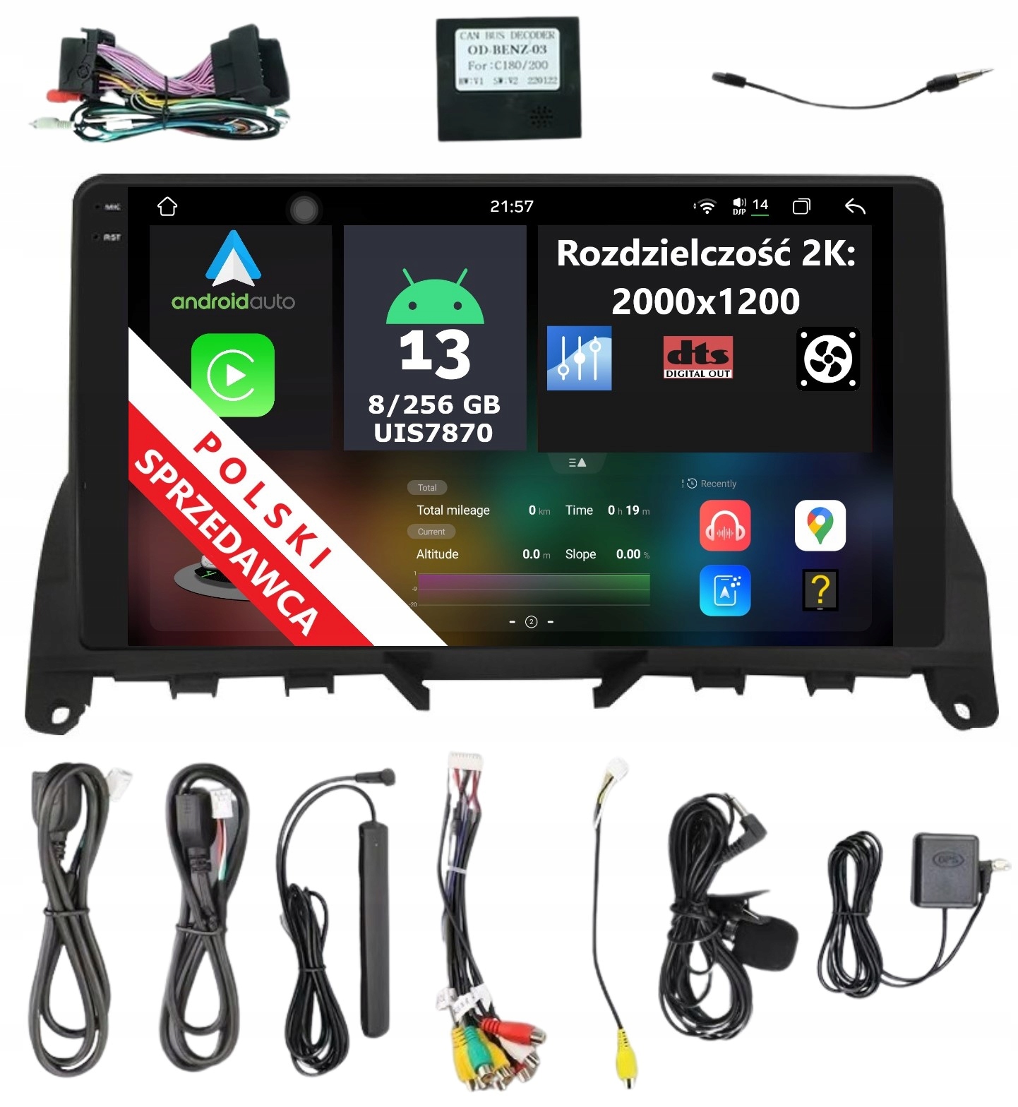 Navigace Rádio 2DIN Android Mercedes C W204 S204 Carplay Dsp 8/256 Gb Lte