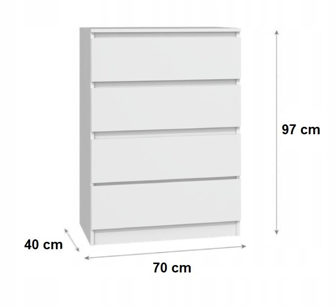KOMODA SZAFKA 70CM 4 SZUFLADY NOWOCZESNA DO SYPIALNI SALONU BIEL Montaż meble do samodzielnego montażu