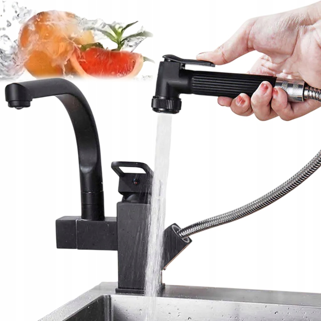 Kuchyňská Baterie Černá Výtoková Kohoutková S Výtokovým Ramínkem Flexibilní Dřezová