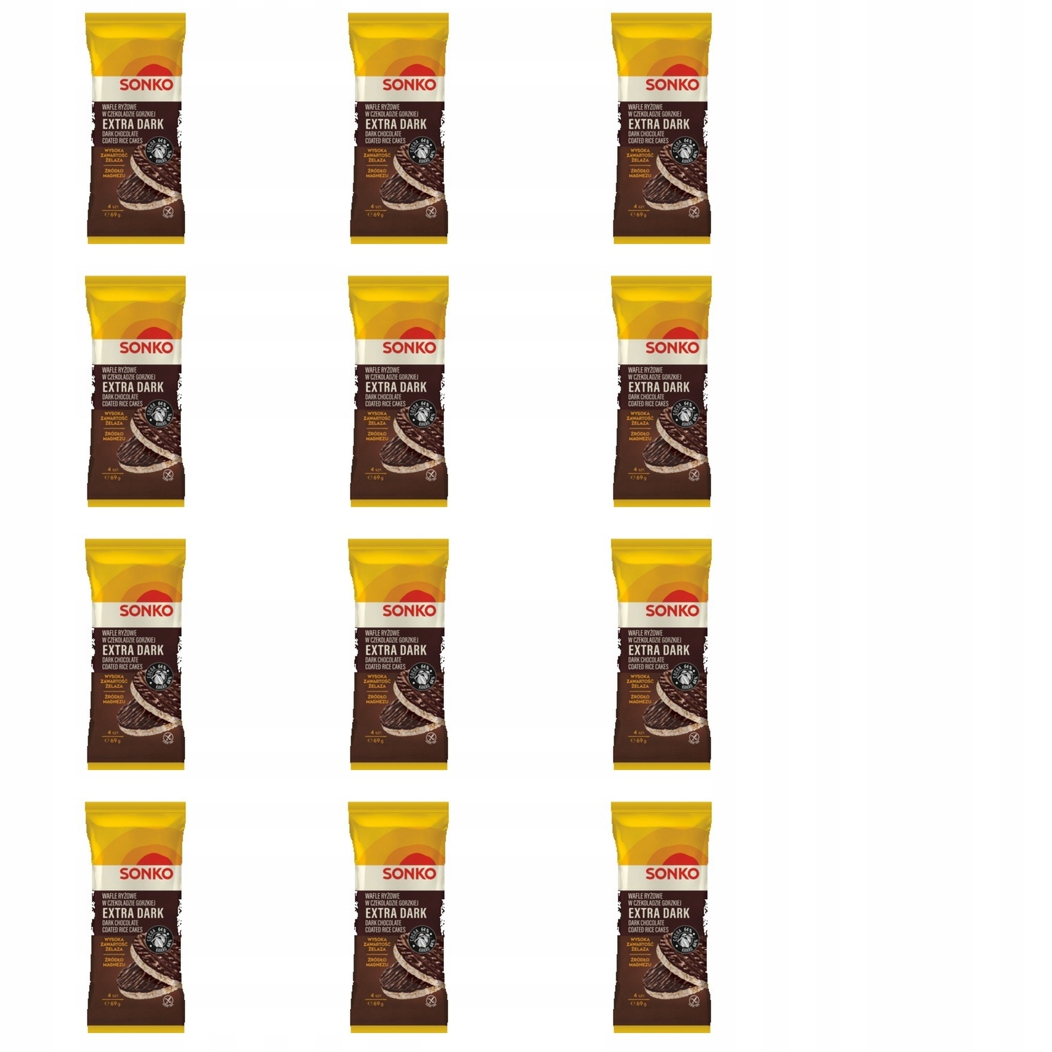 12x 69g Sonko wafle ryżowe w czekoladzie gorzkiej 64% extra dark Karton