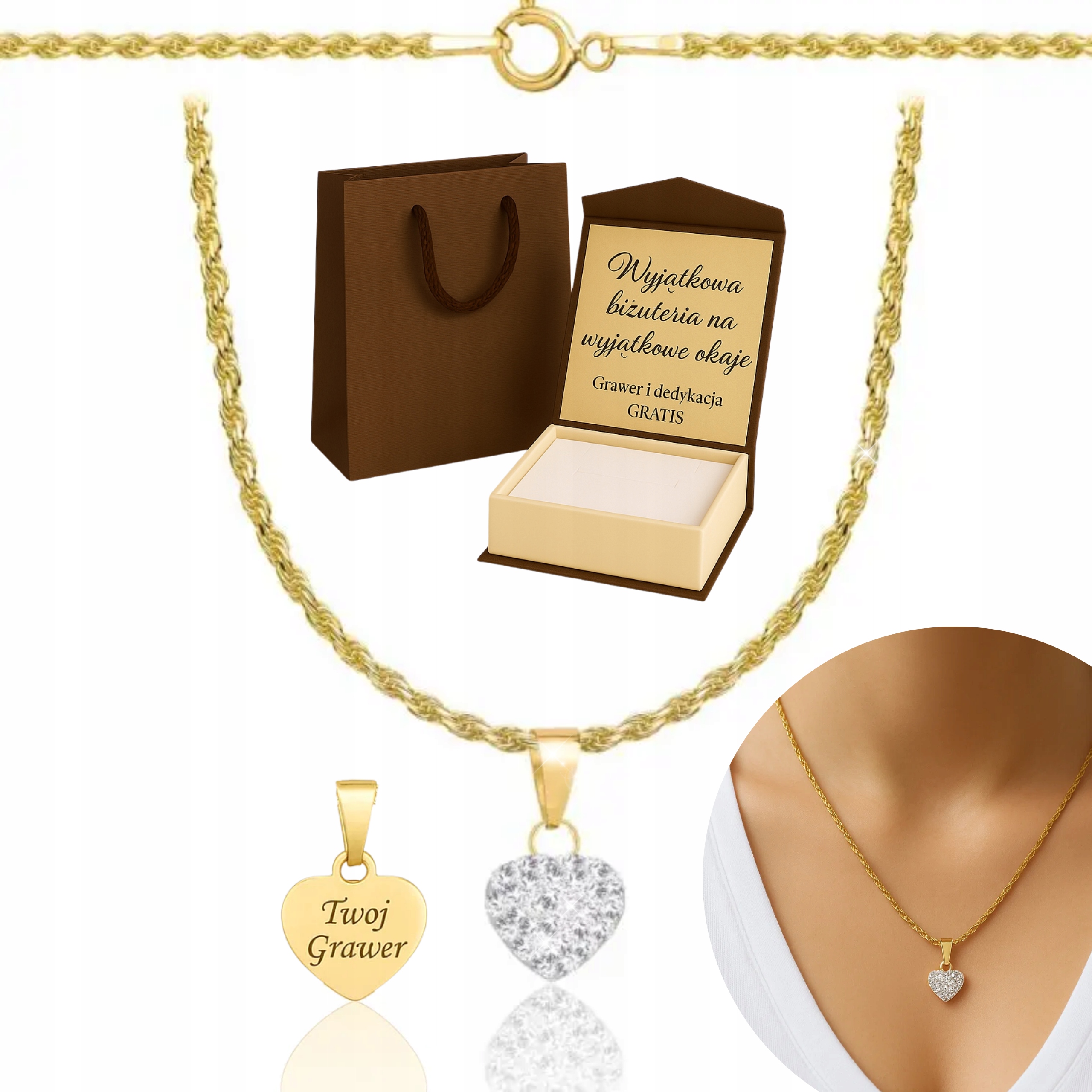 Dámský celozlatý Řetízek s motivem srdce, pár 585 925 Gravírování Bonus