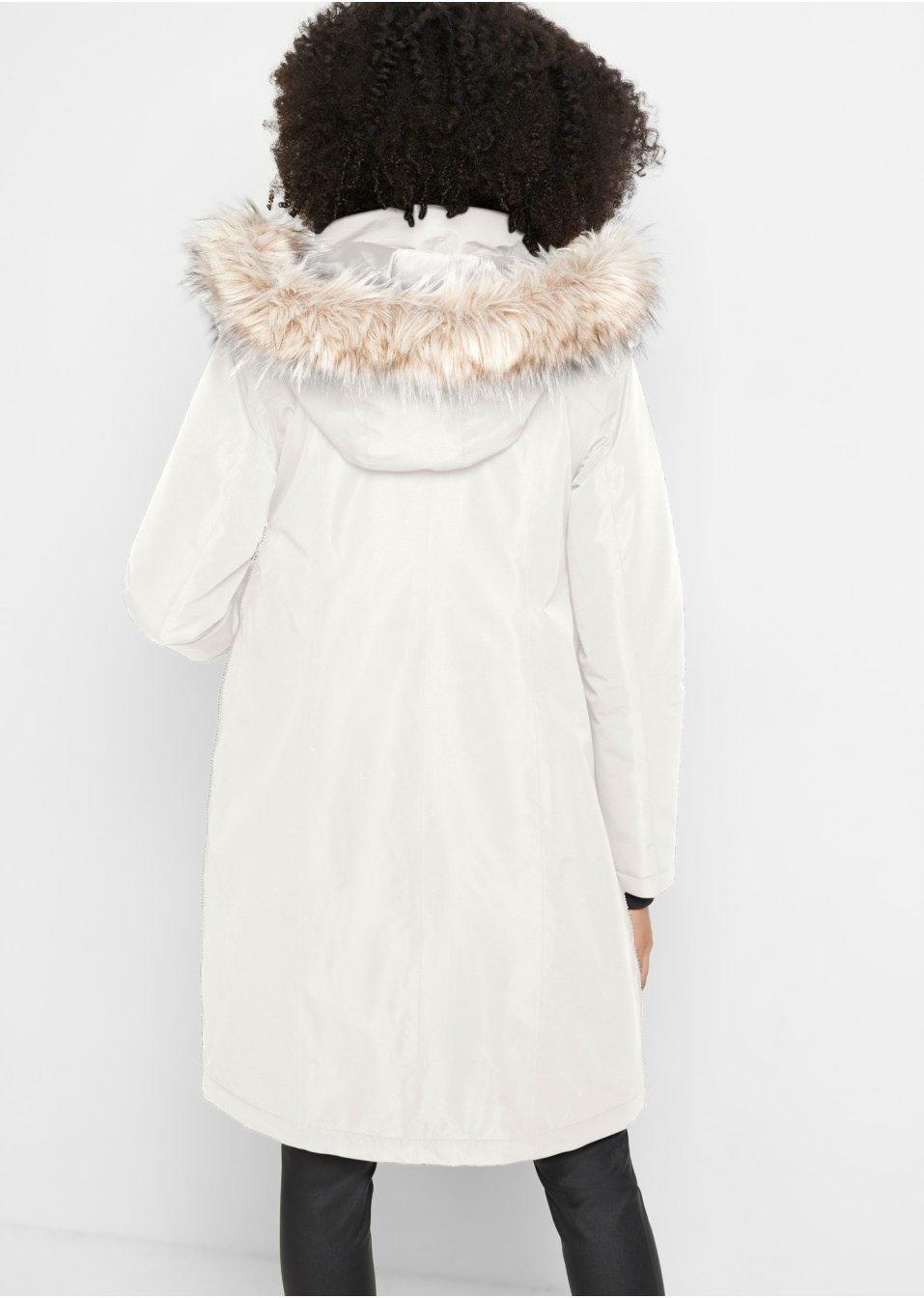 BPC BEŻOWY CIĄŻOWY PŁASZCZ Z KAPTUREM FUTERKO 44 XXL Kolor beżowy