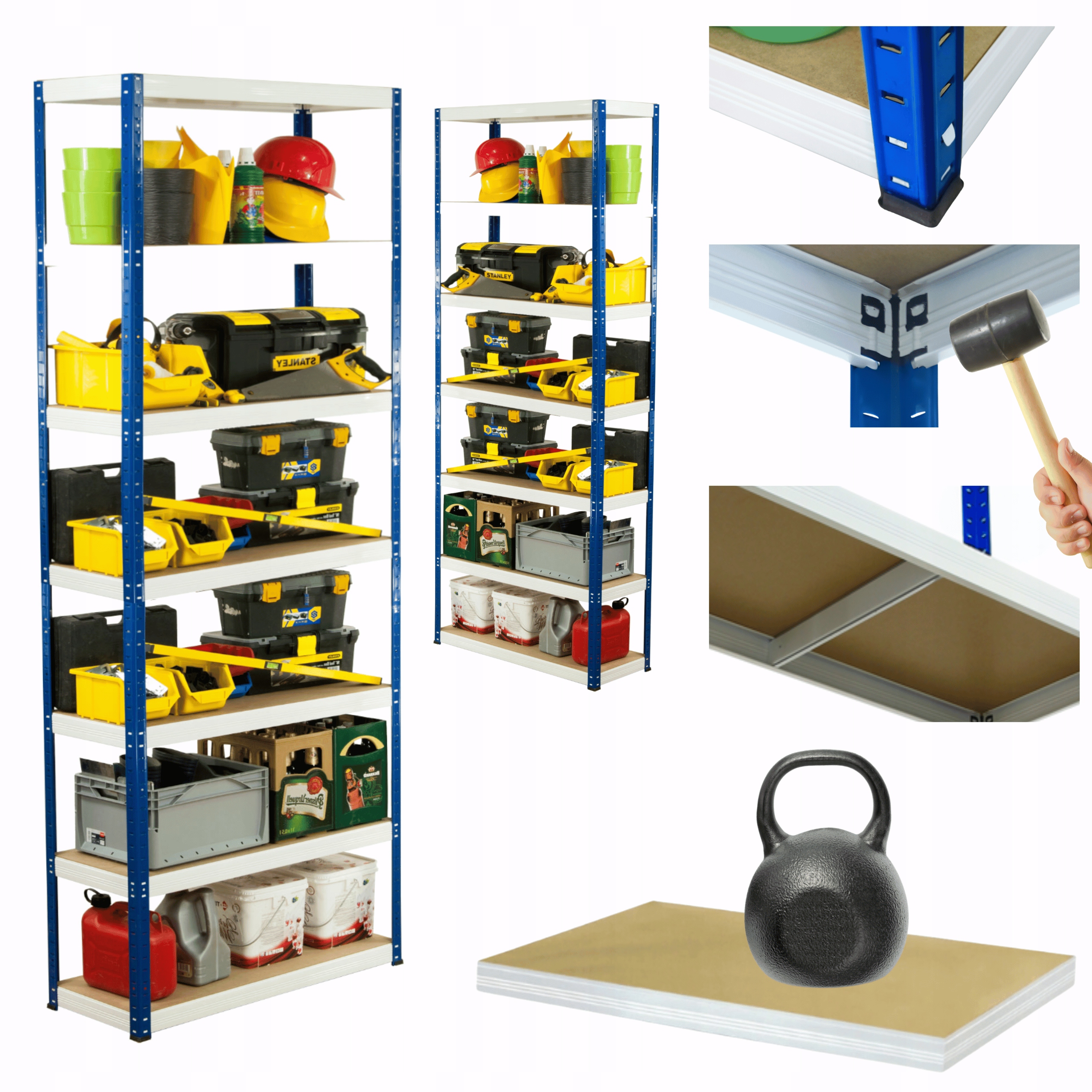 Kovový skladový regál Helios 270x100x50 cm 7Px175 kg Pevný Vysoký