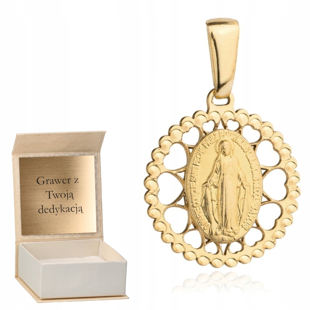 Zlatý přívěsek Zázračný medailon v prolamovaném rámu pr.585 Gravírování