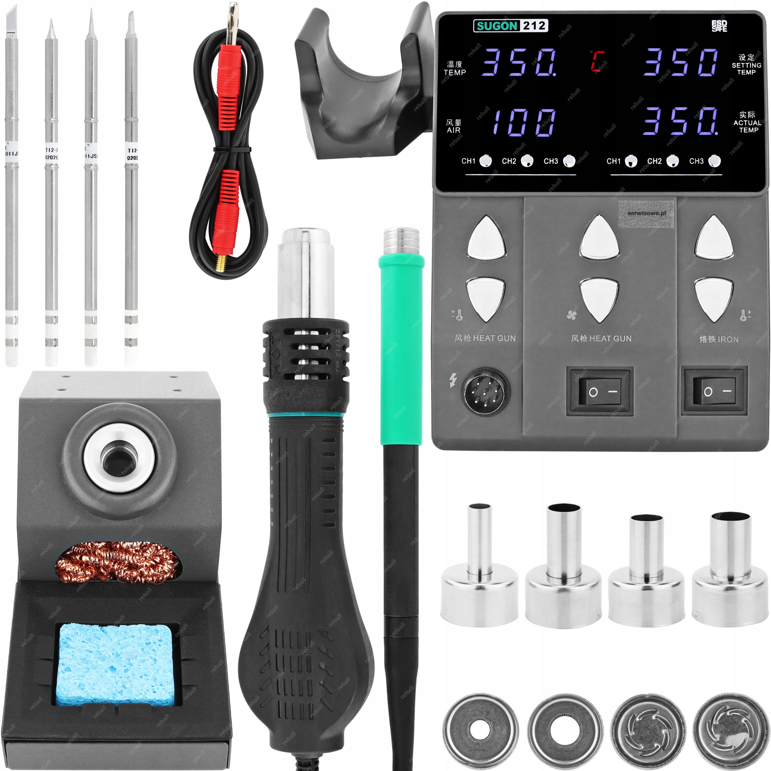 Pájecí Stanice Hot Air Přesná Páječka Sugon 212 2v1 4 Hroty T12