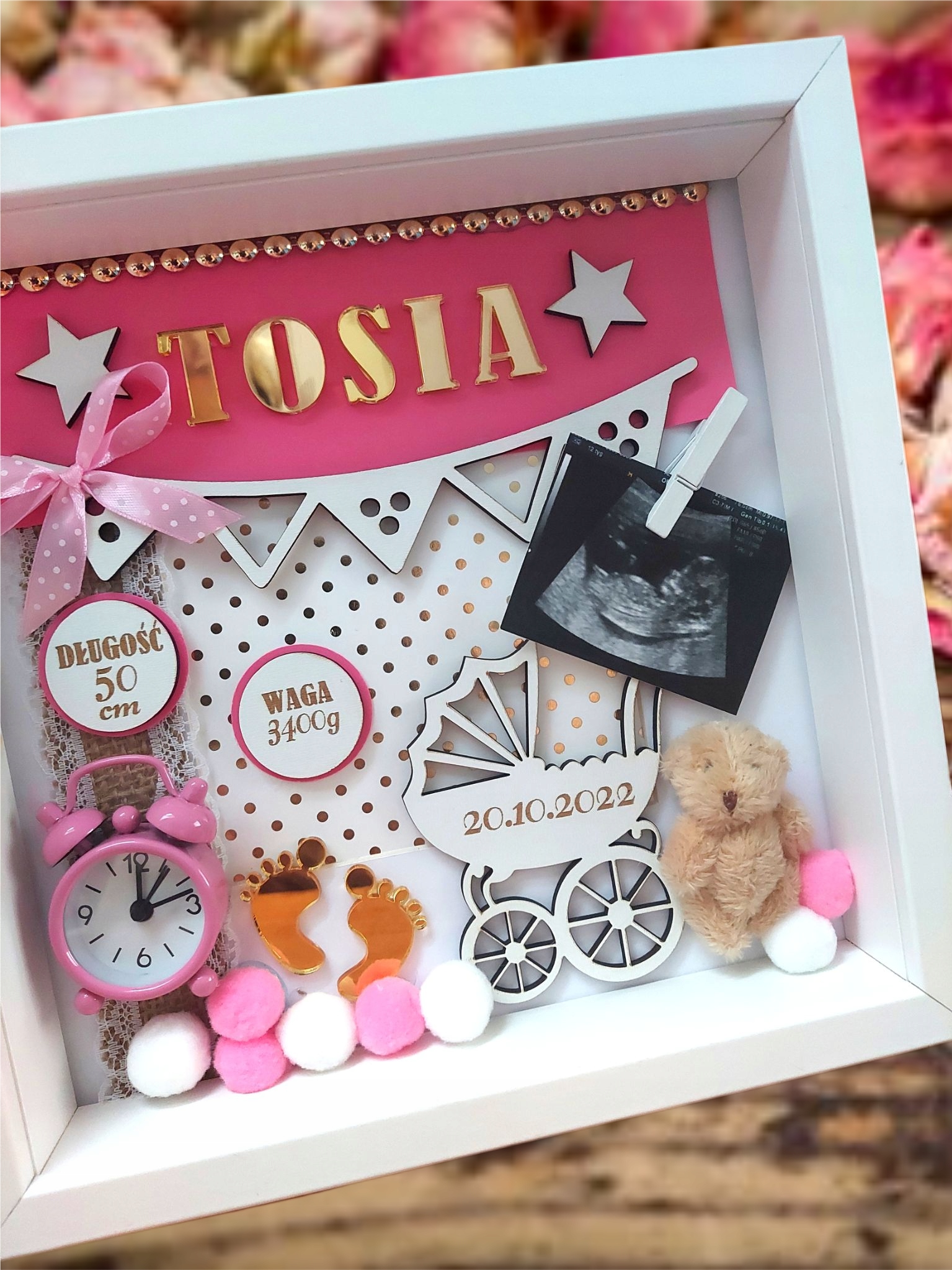 METRYCZKA na chrzest lub roczek * RAMKA 3D 25x25cm Przeznaczenie dla gości