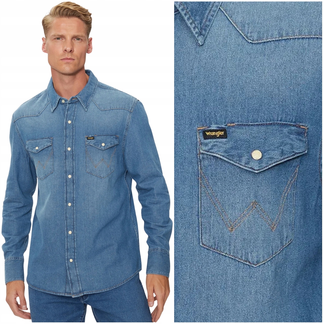 Wrangler 27MW Men's Western Icon Shirt Mid Stone pánská džínová košile L
