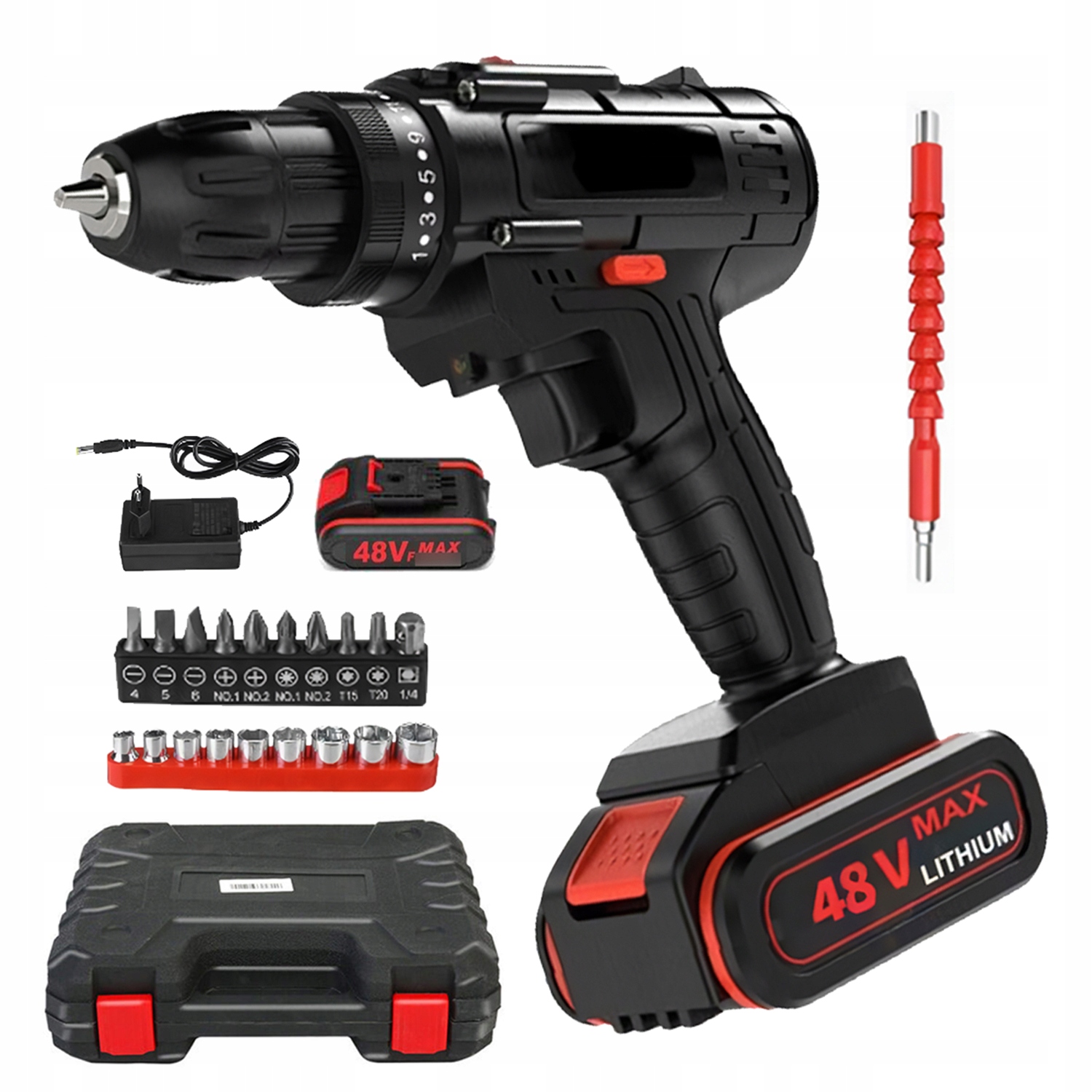 Udarowa Wiertarko Wkrętarka Bity Nasadki 2XAKU 220V 1350 Obr/min 25X25X5 CM