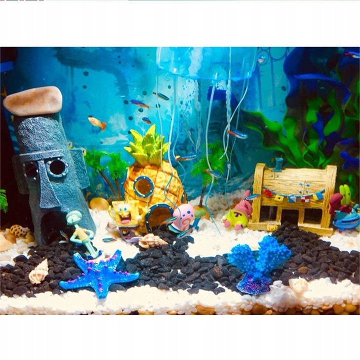 ZESTAW DOMKÓW FIGUREK DO AKWARIUM SPONGEBOB FIGURKI DOMKI DEKORACJA OZDOBA Liczba sztuk 6 szt.