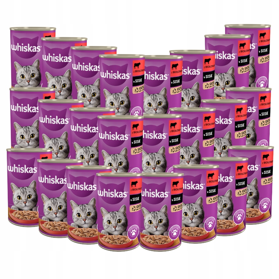 Whiskas 1+ z Wołowiną w Sosie 24x400g Puszki Karma