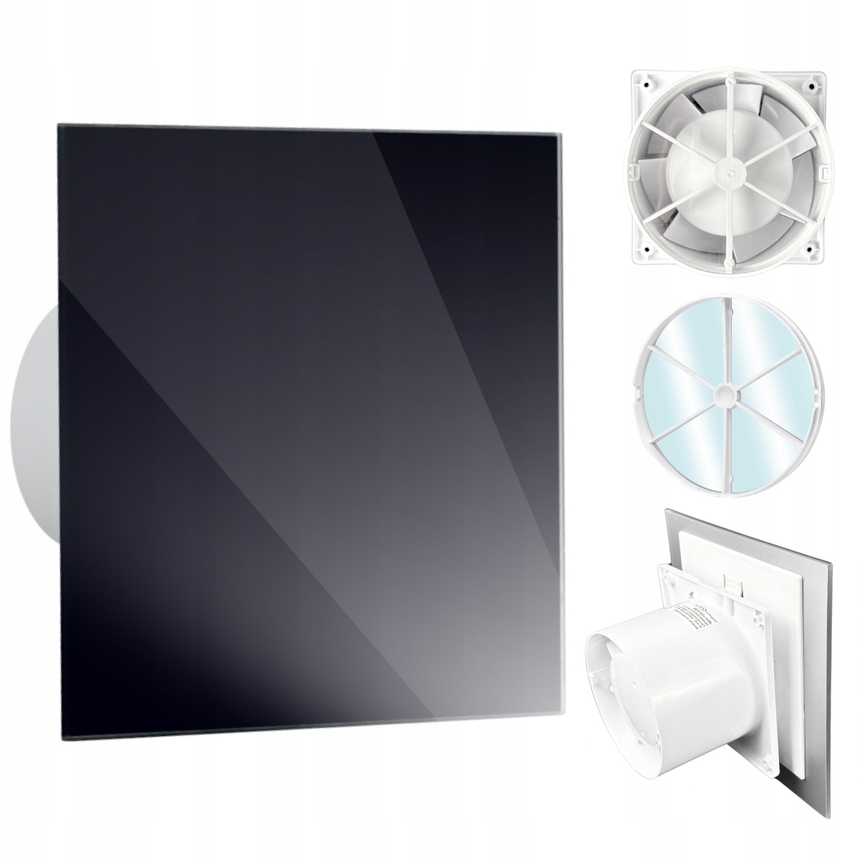 Koupelnový ventilátor dRim fi100 Zpětný Ventil Přední Sklo černý lesk