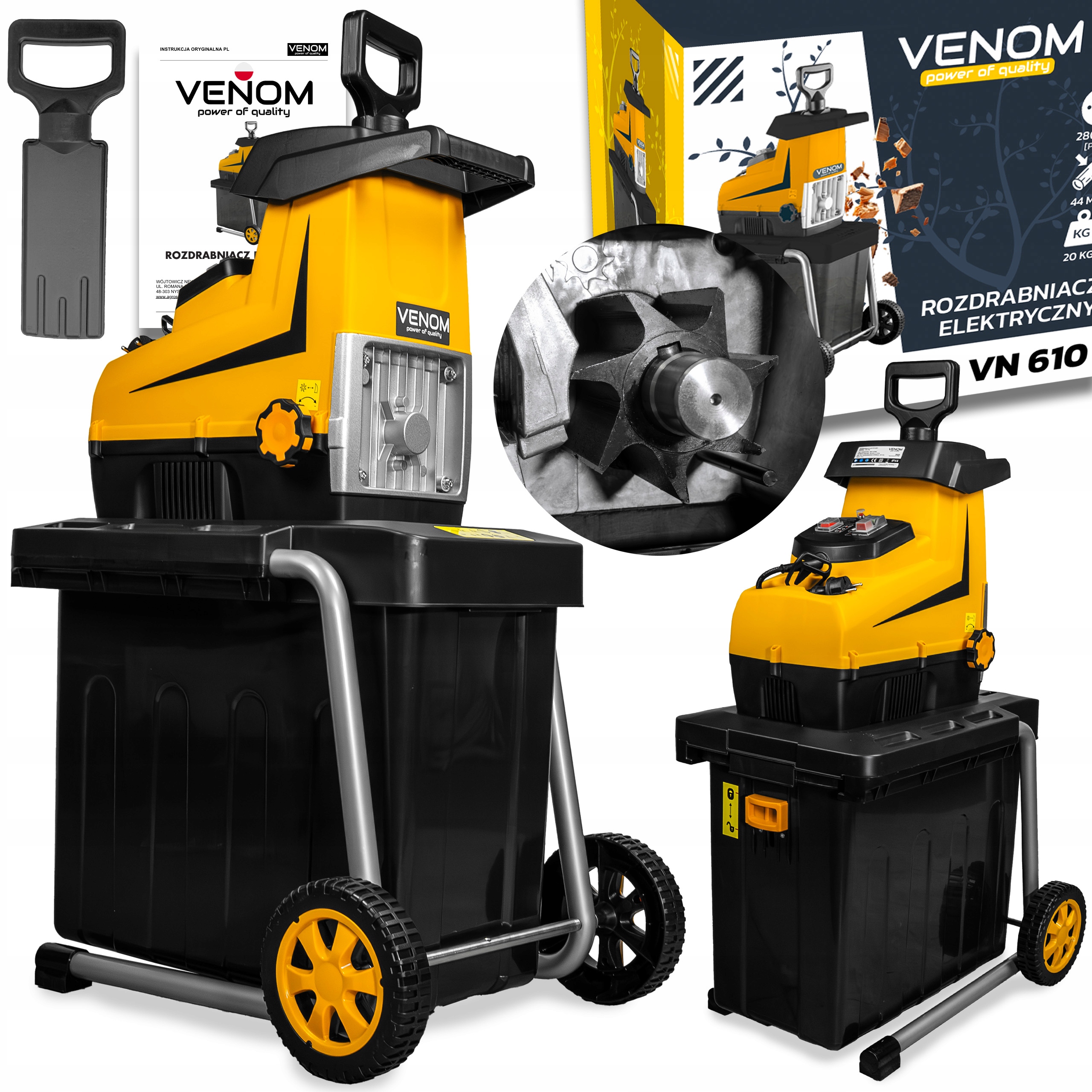 Drtič Elektrický Štěpkovač Větví Pro Výkonný Motor Nádrž 60 L