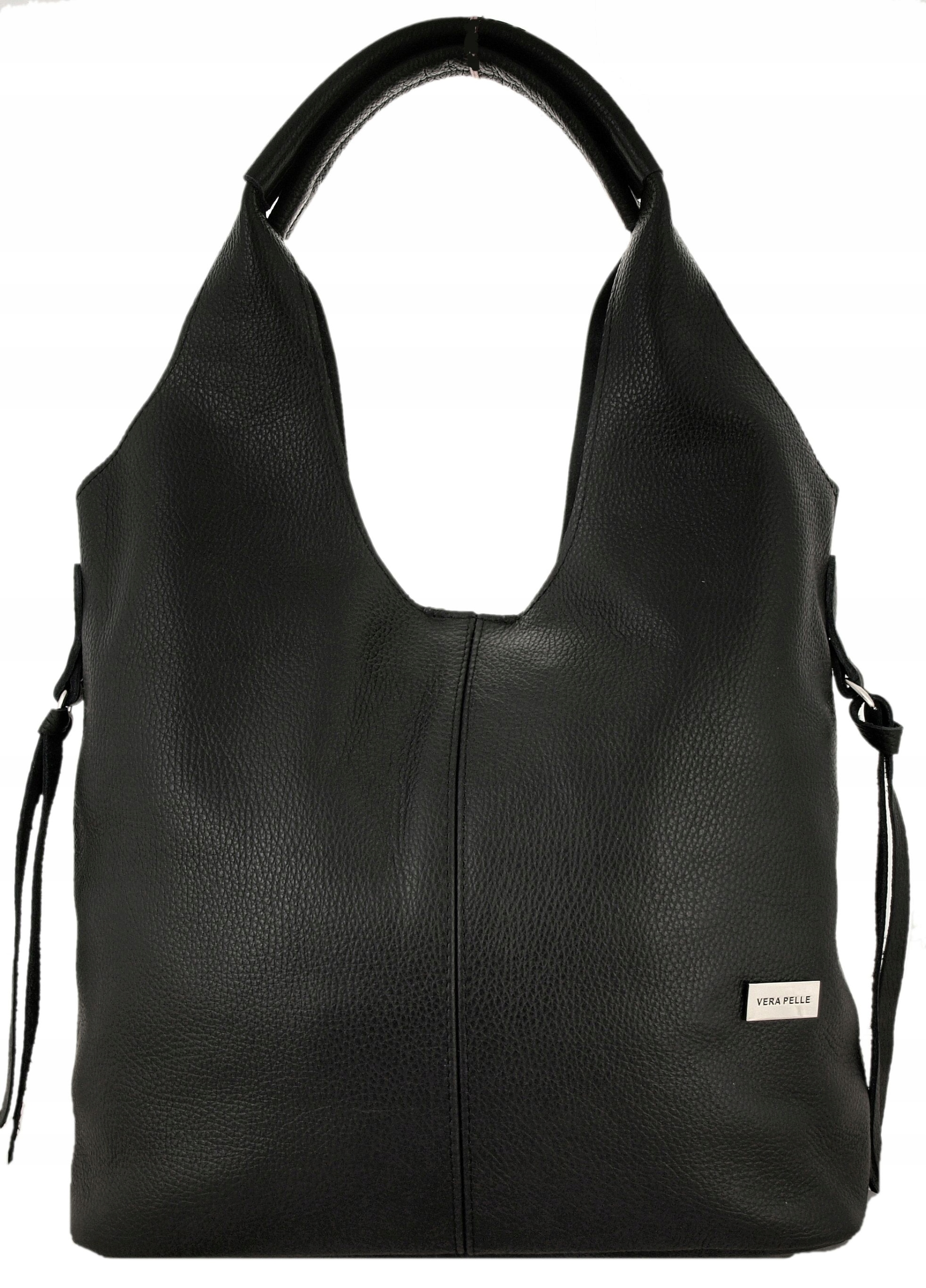 Skórzana torebka shopper skóra naturalna Vera Pelle Model 2 w 1 czarna