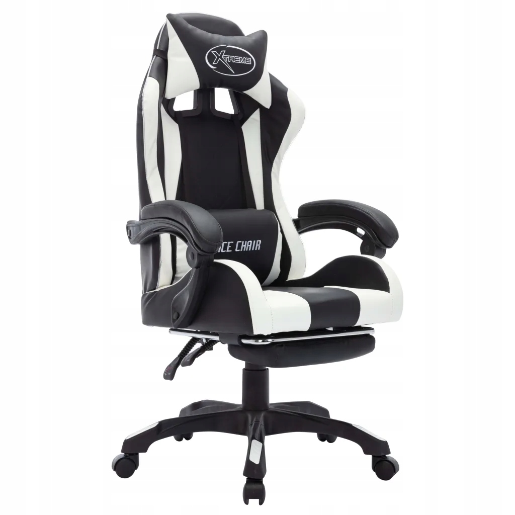 Fotel dla gracza z RGB LED, biało-czarny, sztuczna skóra Głębokość mebla 65 cm