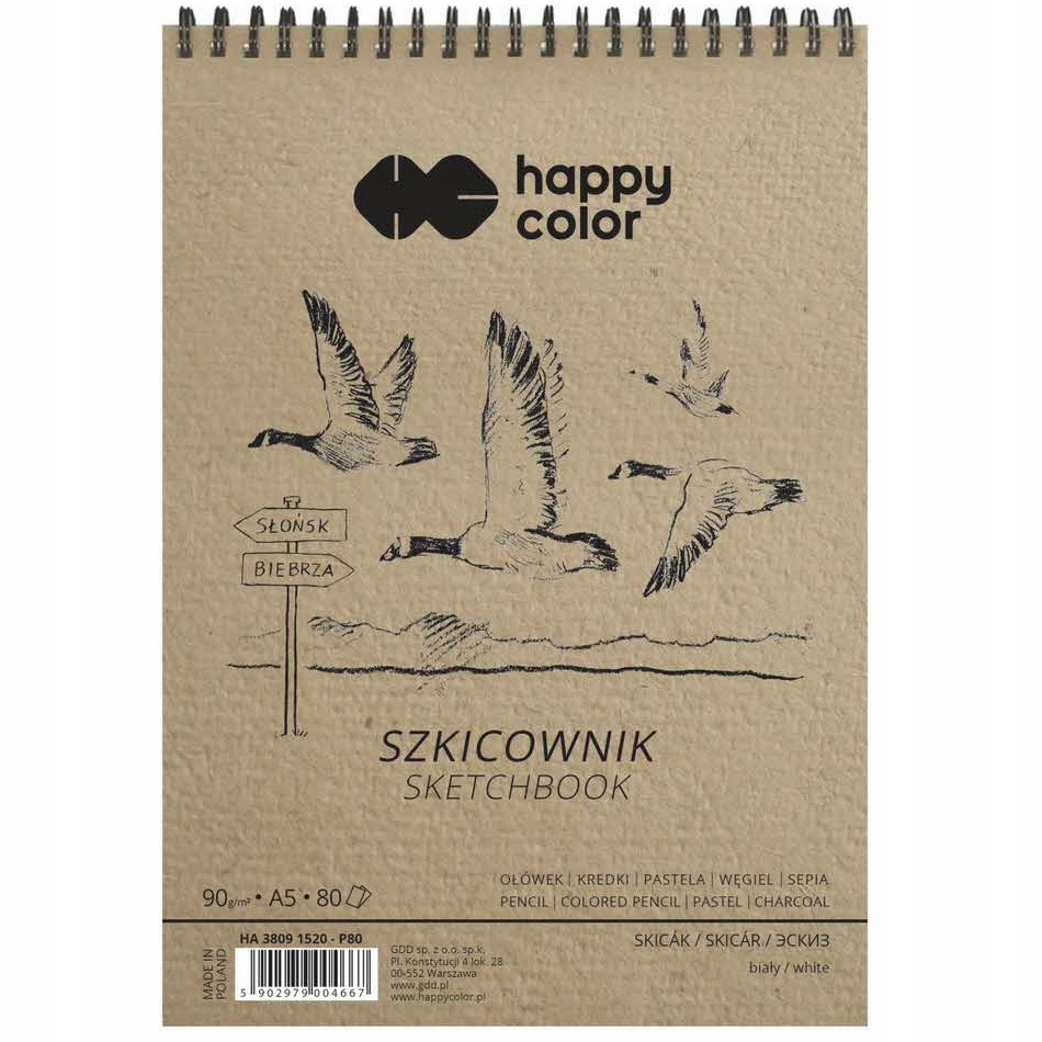 Blok szkicownik na spirali HAPPY COLOR A5 90g 80 arkuszy