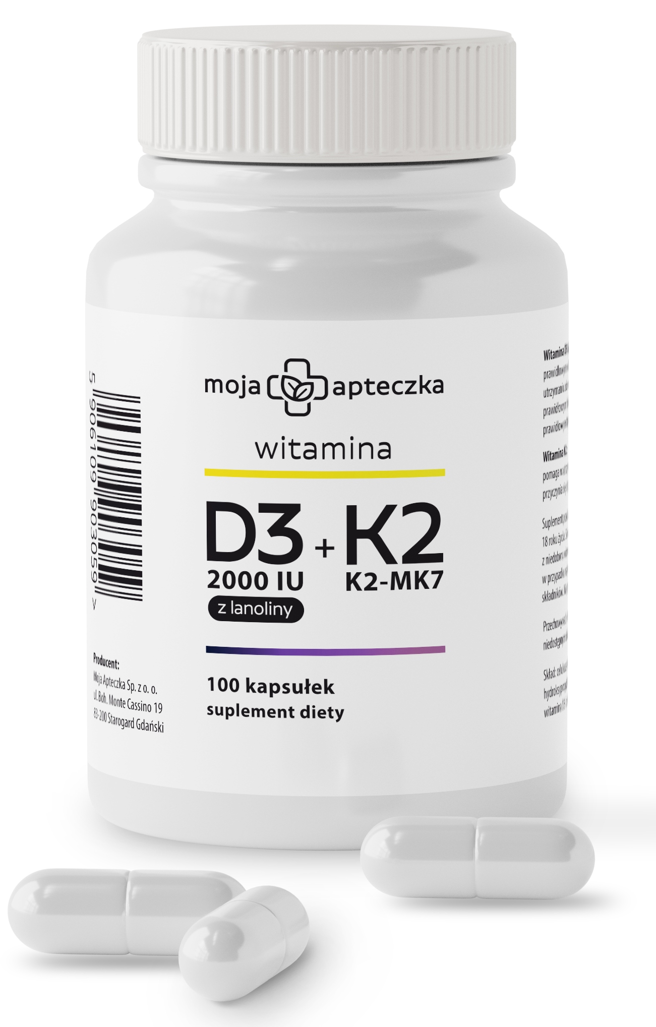 Moja Apteczka WITAMINA D3 2000 IU + K2 MK7 100mcg ODPORNOŚĆ ZDROWE