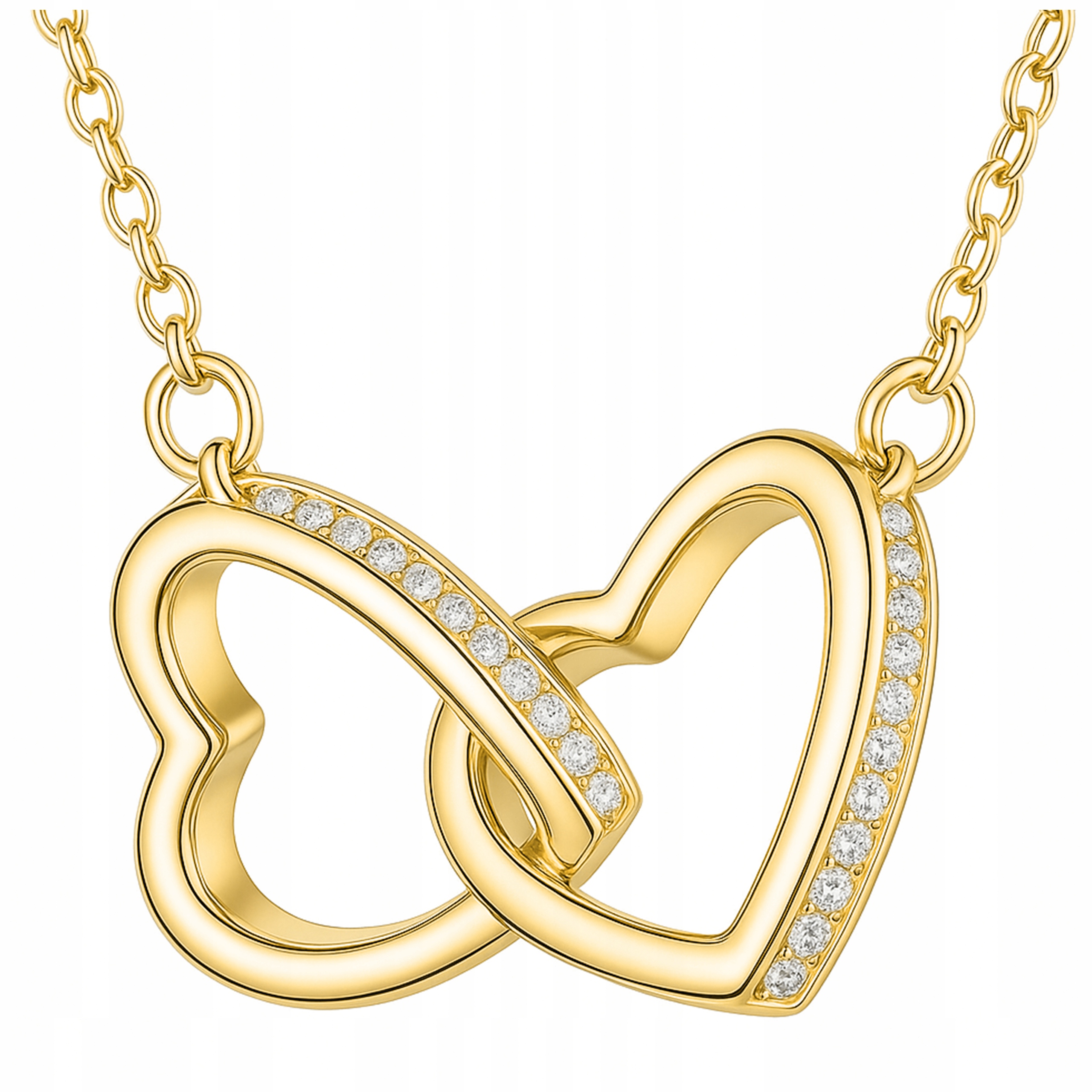 Zlatý náhrdelník Dvě Srdíčka s kubickými zirkony Spojená srdce Srdce Stříbro 925