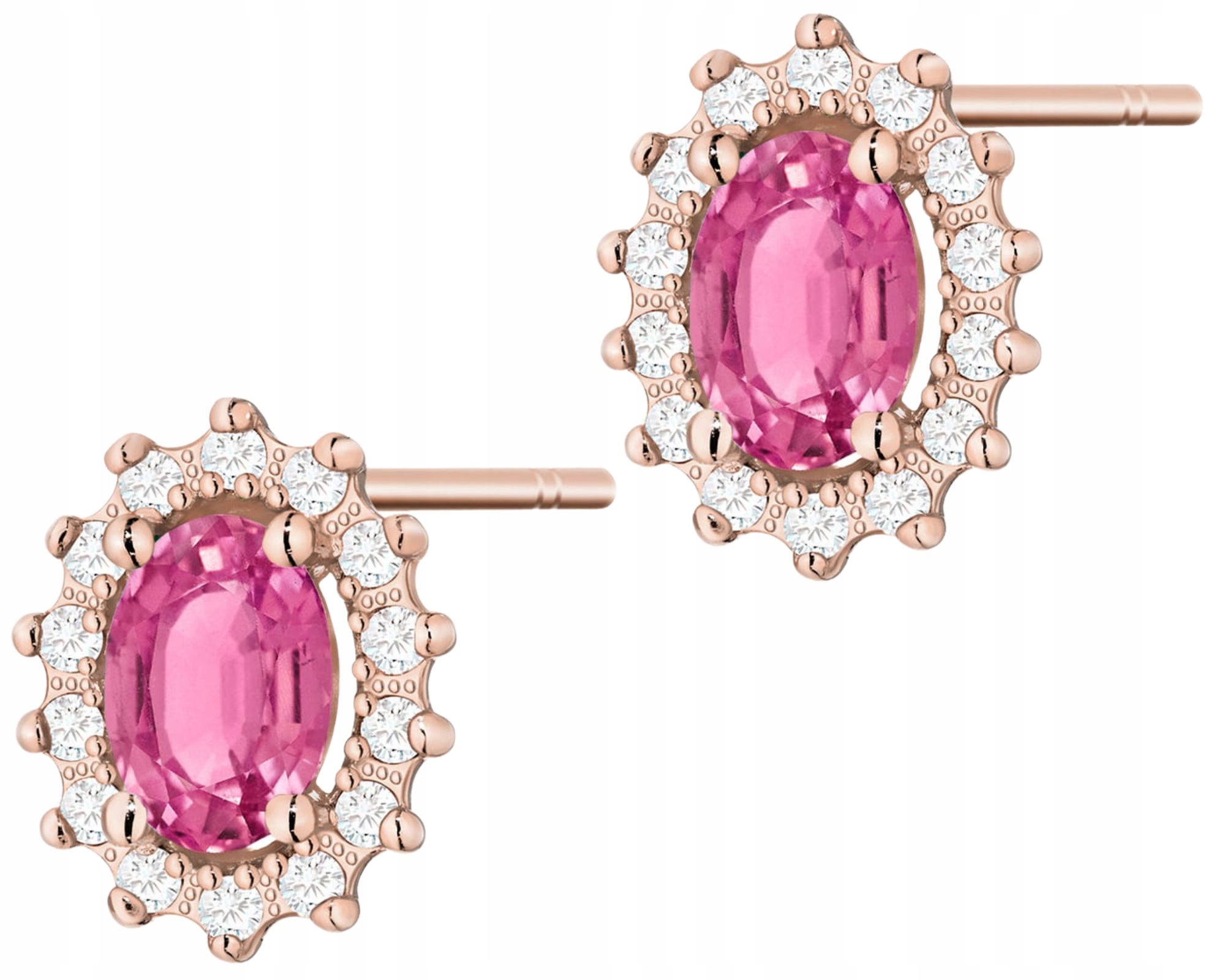 Růžové Zlato Náušnice S Briliantem Růžový Topaz Tyčinka Gravírování 585