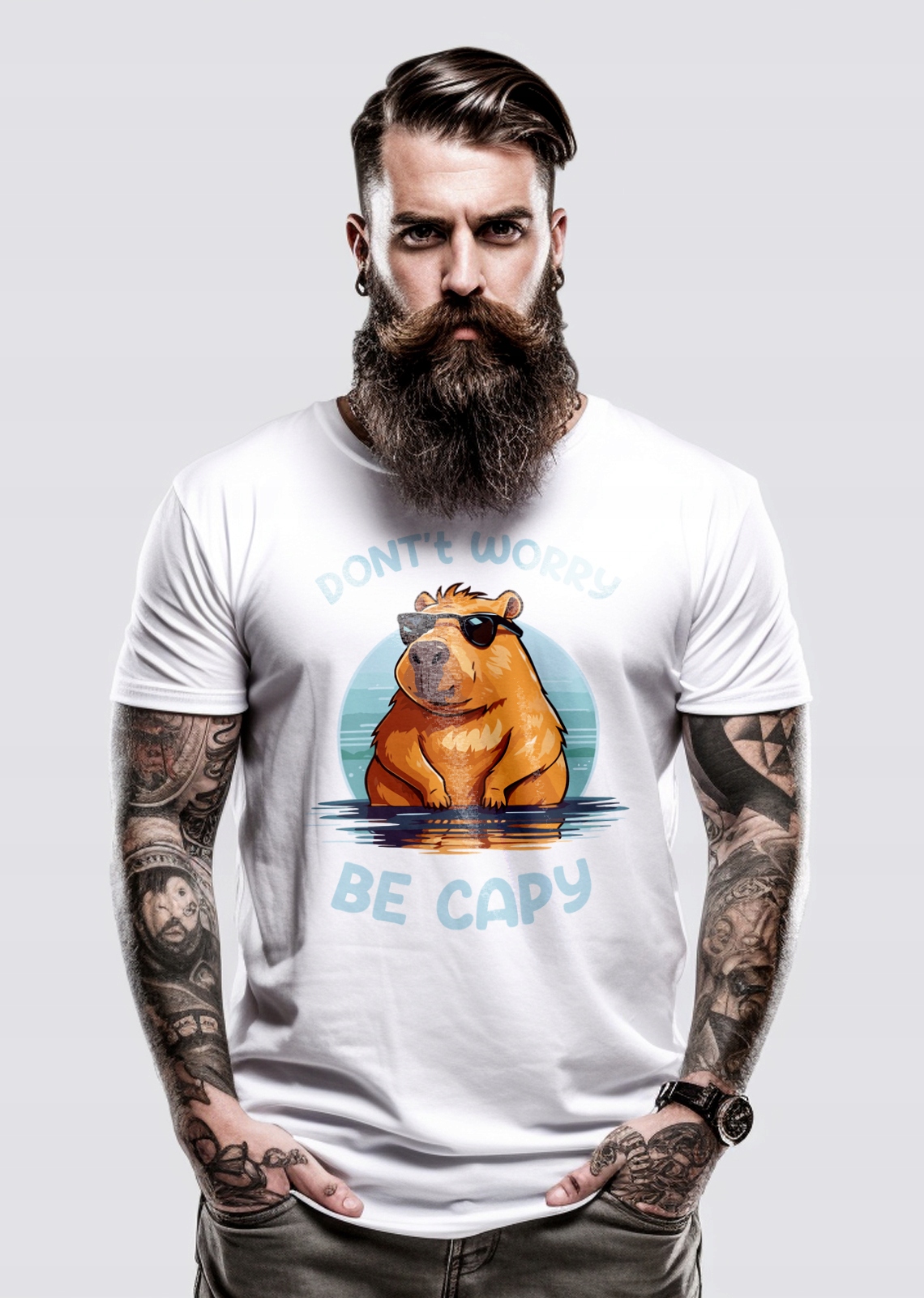 KOSZULKA MĘSKA DON'T WORRY BE CAPY CAPYBARA KAPIBARA TSHIRT NADRUK CAPY Rozmiar M