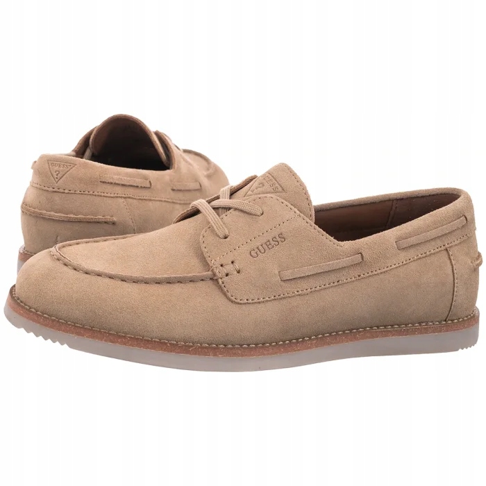 Kožené boty Pánské Polobotky Guess Opperne Fmjopp SUE14 Taupe Béžové