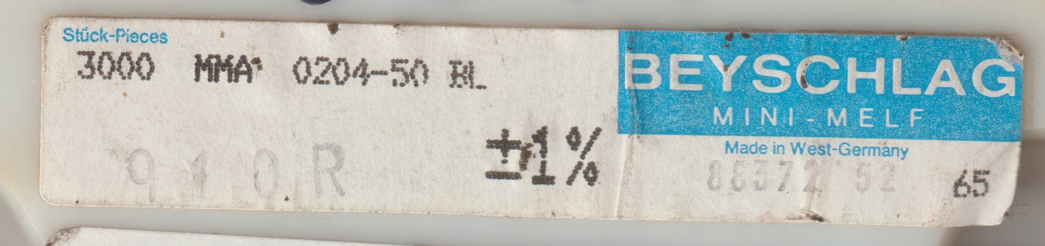 [100szt] 910R 1% 50ppm rezystor Smd minimelf MMA0204 Beyschlag low noise