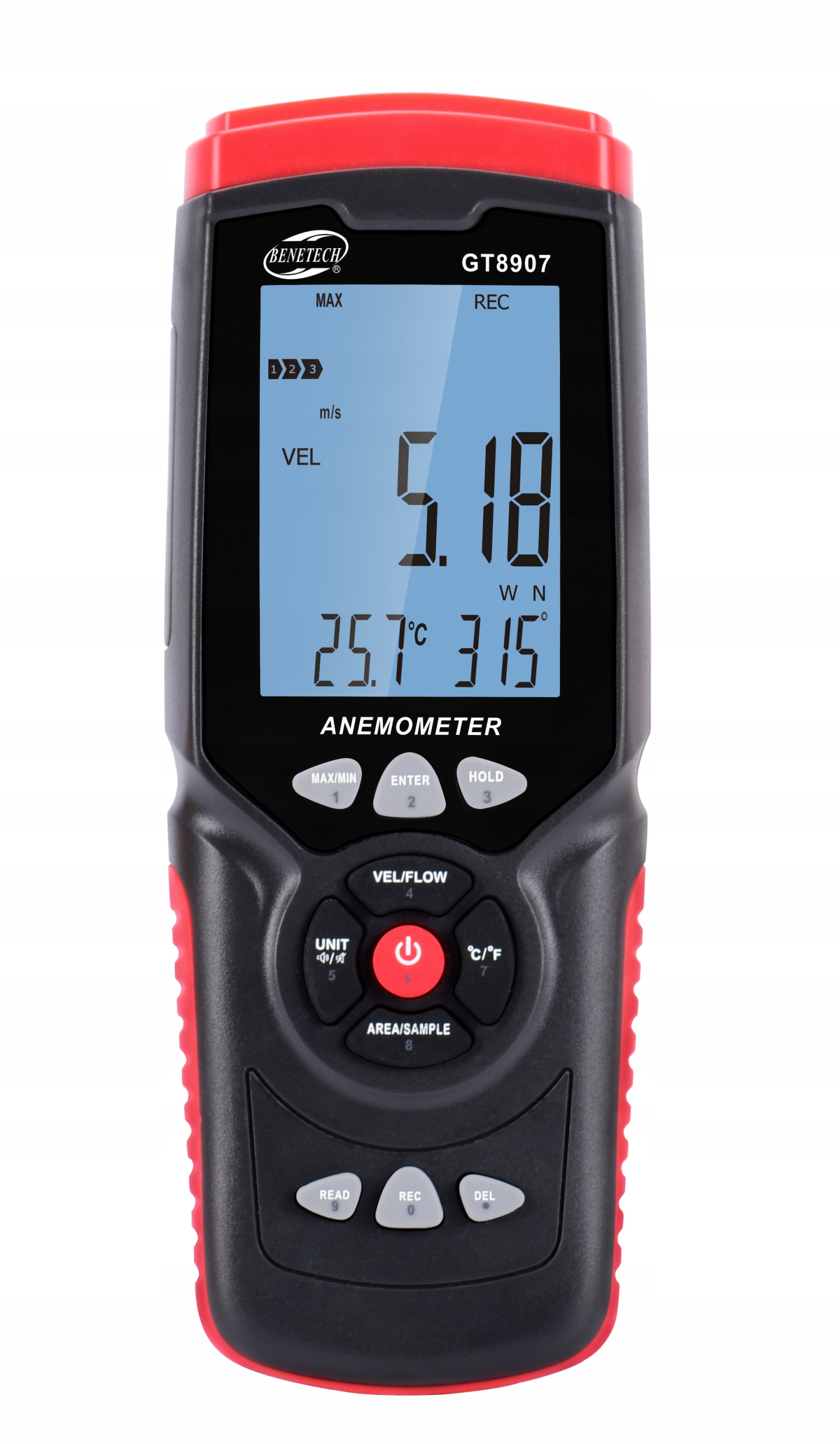 ANEMOMETR WIATROMIERZ MIERNIK WIATRU TEMP WILGOTNOŚCI POMIAR PRĘDKOŚCI LCD Maksymalny pomiar prędkości powietrza 45 m/s