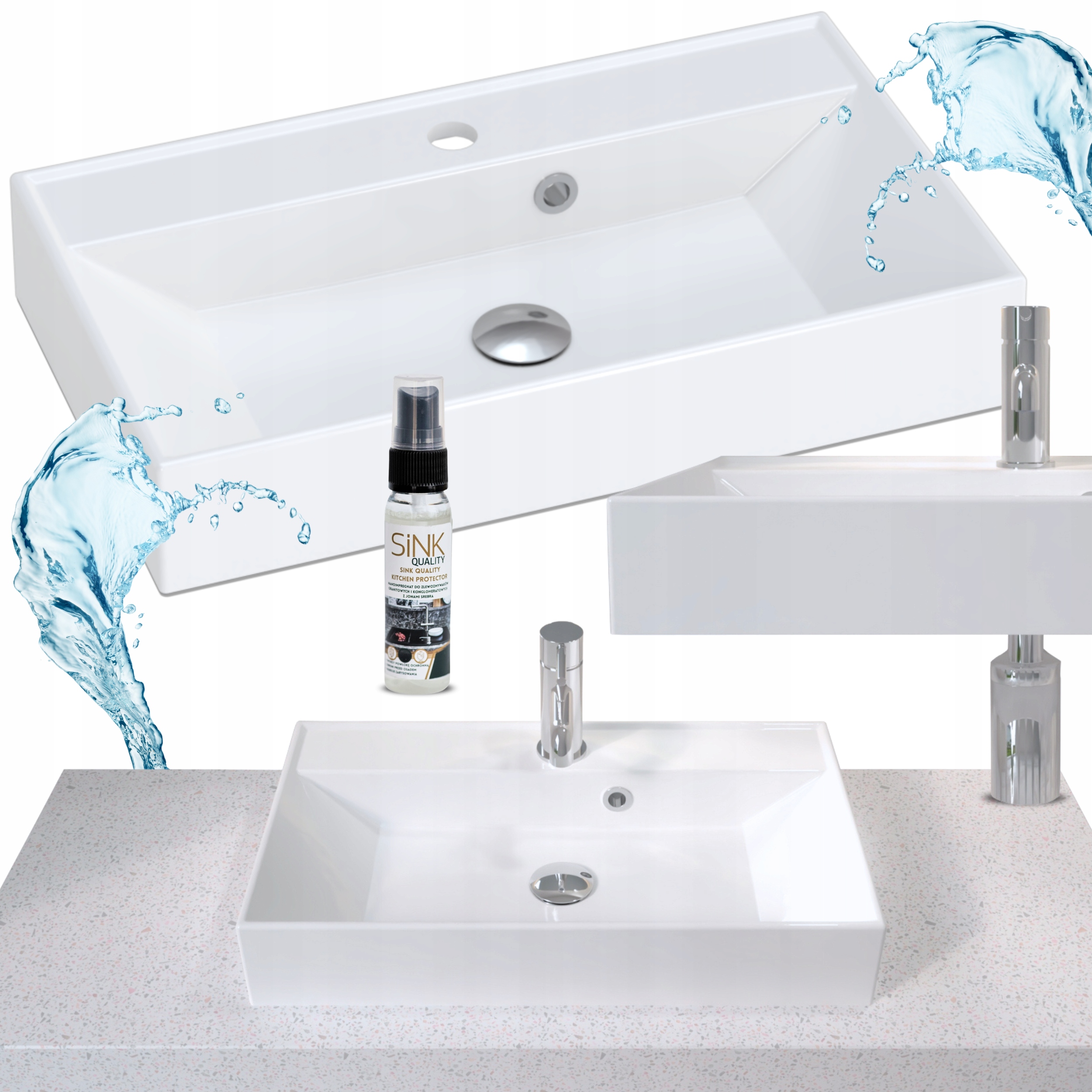 Nástěnná Umyvadlová Deska 60 Obdélníková Bílá Z Konglomerátu