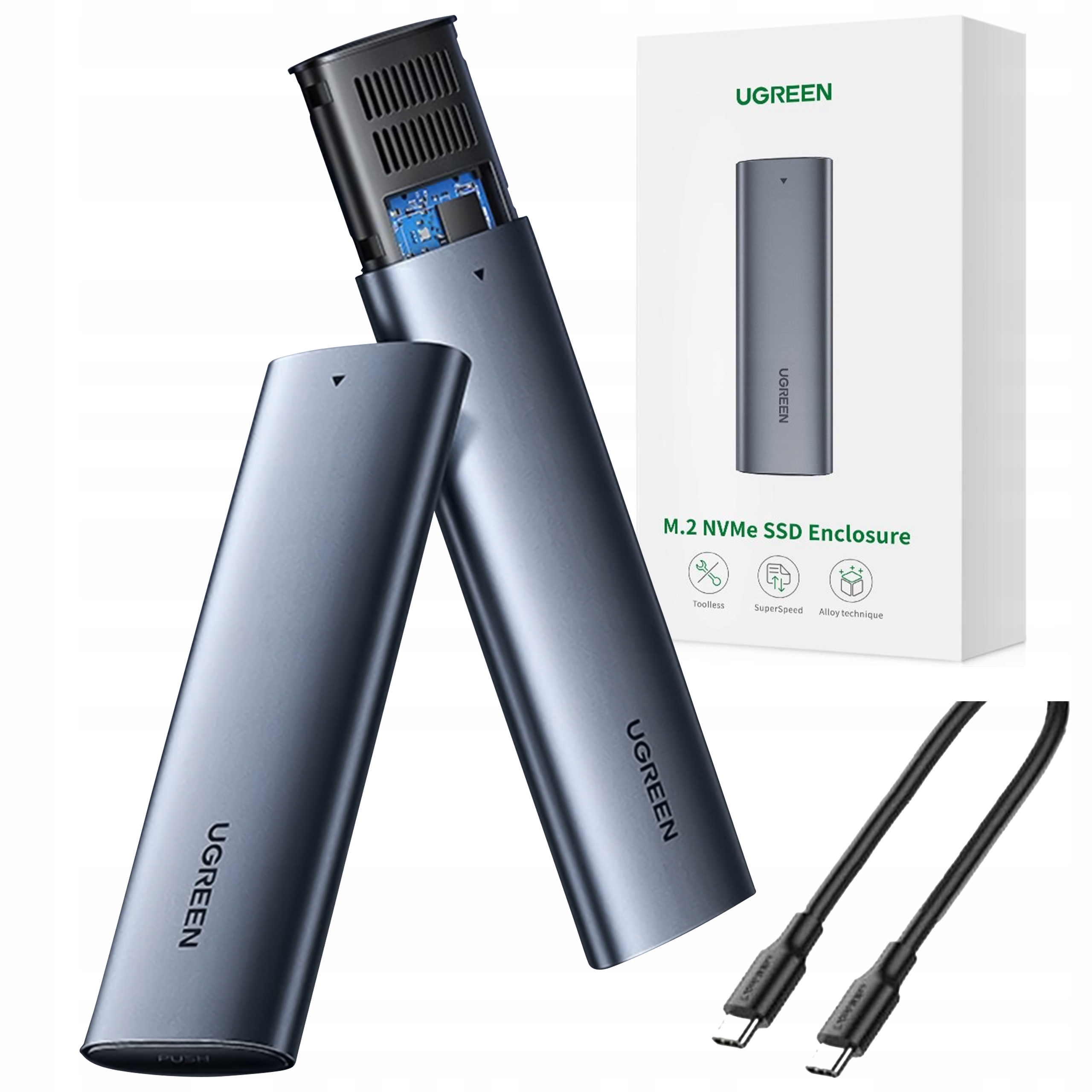 Ugreen Kapsa Na Ssd M.2 Pouzdro Disku Usb 3.2 Gen2 kabel Usb C 0,5 m