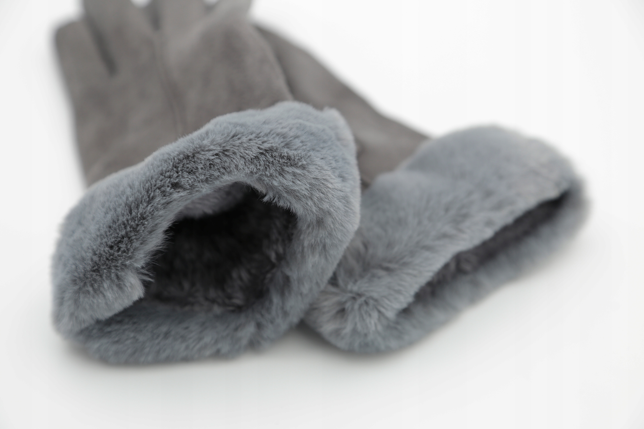 RĘKAWICZKI DOTYKOWE DAMSKIE ZIMOWE SZARE CIEPŁE KLASYCZNE MIŚ ELEGANCKIE Typ pięciopalczaste