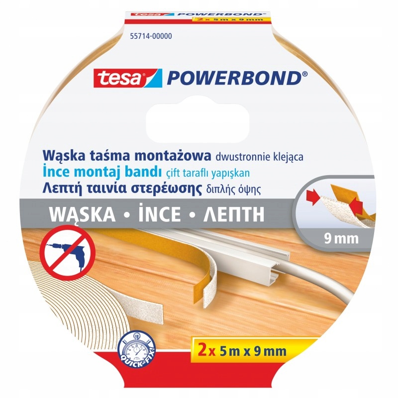 

Dwustronna taśma montażowa tesa wąska Led 2x5m 9mm