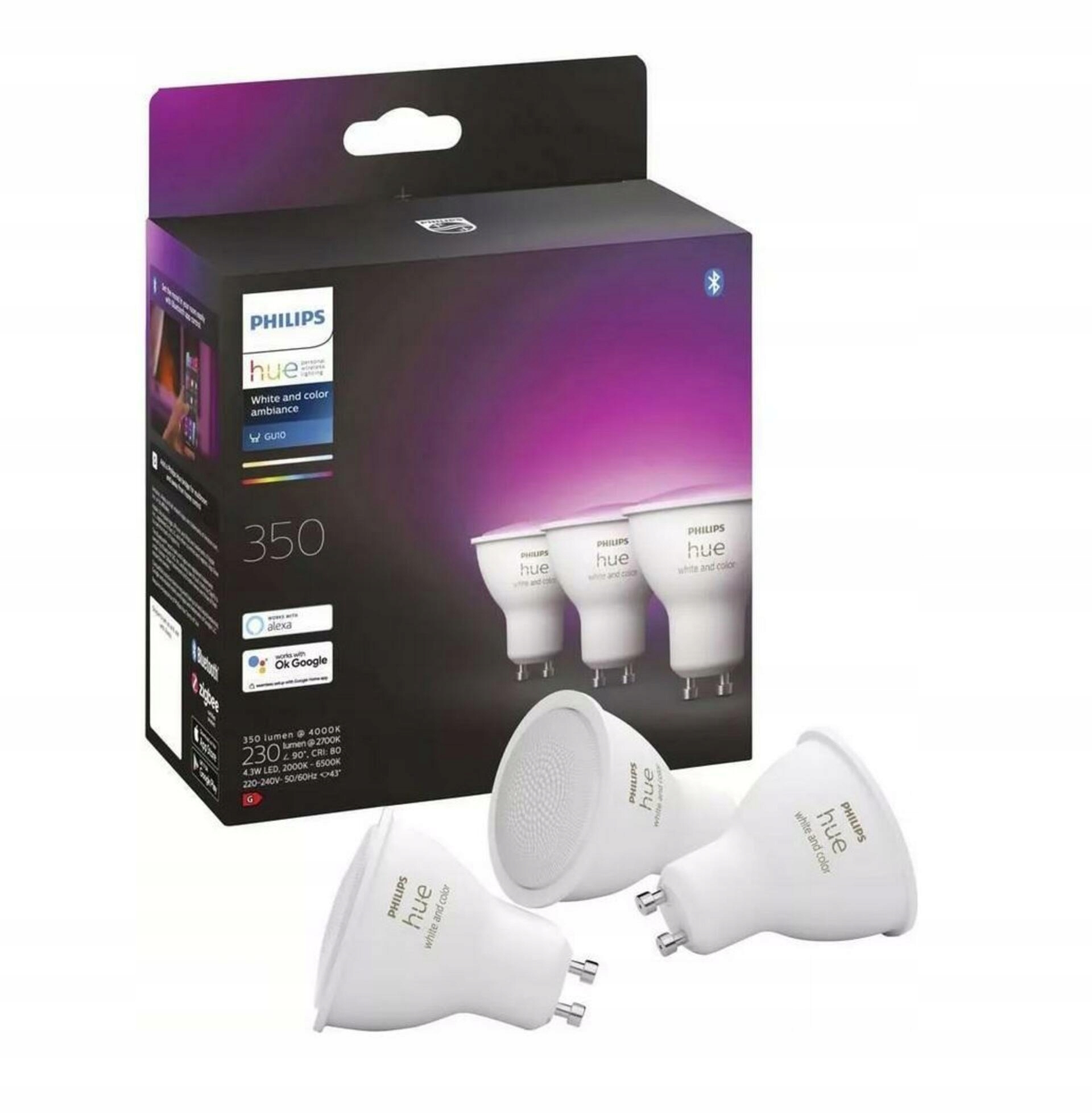 Philips Hue Bluetooth Led White and Color Ambiance GU10 3ks Rgb 4,3W 350lm