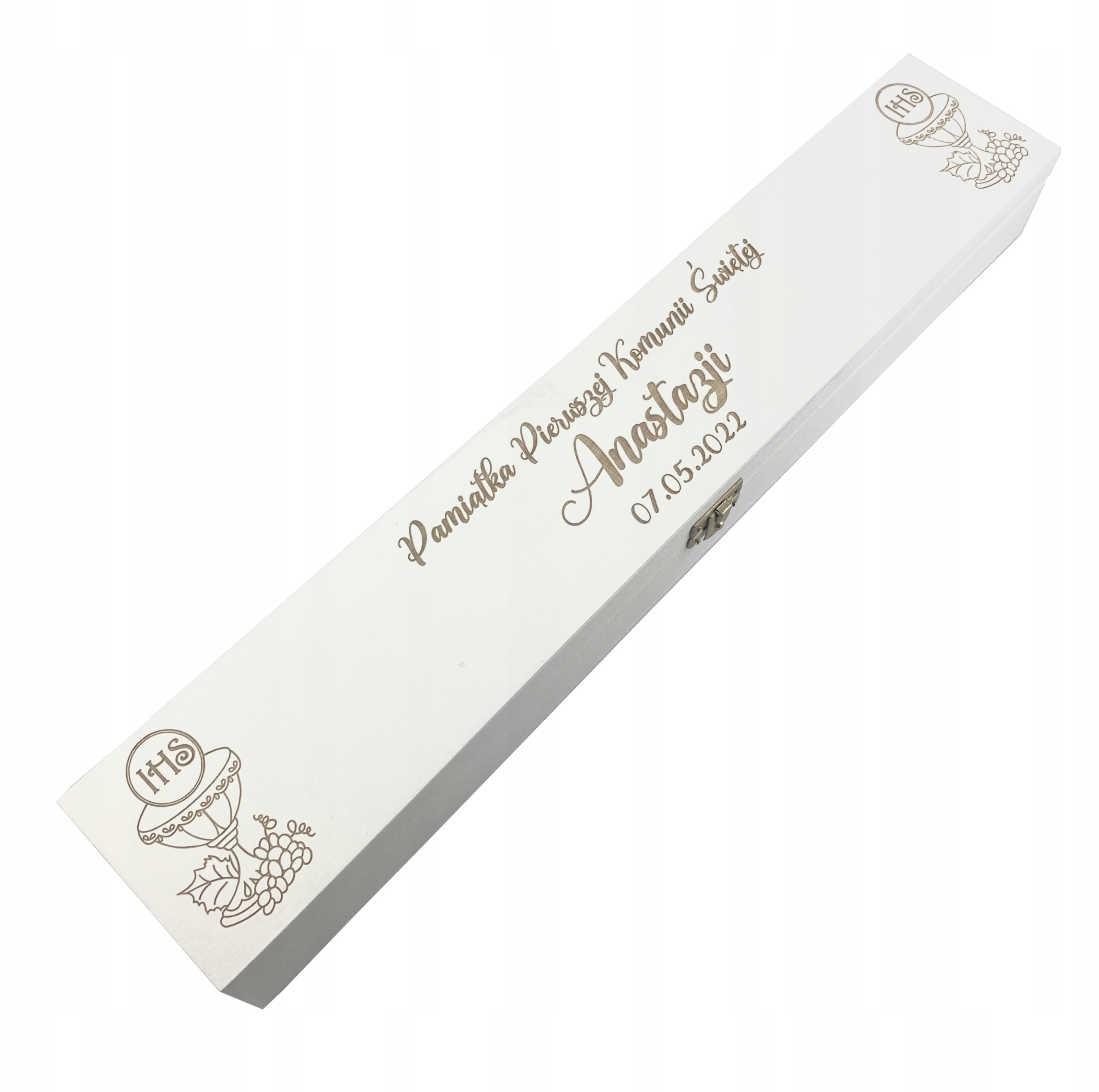 

Białe Drewniane Pudełko Na Świece Grawer Komunia